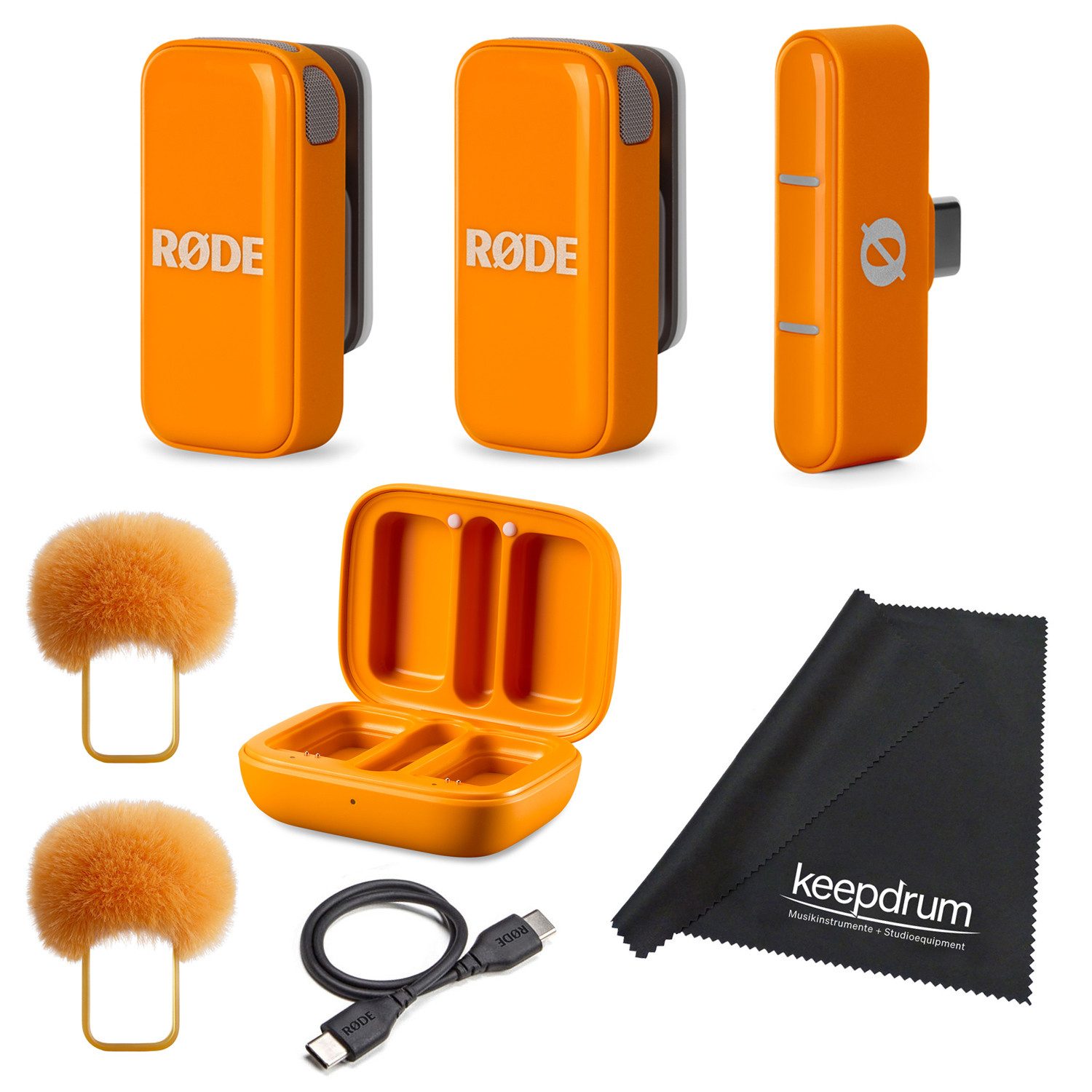 RØDE Rode Wireless Micro Mikrofon-System USB-C Orange mit Tuch Digitales Aufnahmegerät (Vorteils-Set mit Tuch)