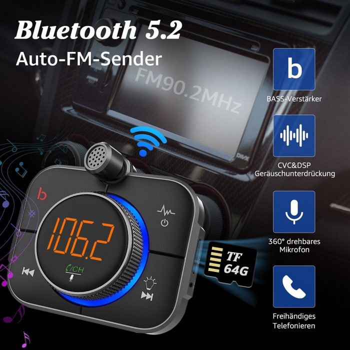7Magic KFZ Ladegerät KFZ-Transmitter FM Transmitter Auto Bluetooth 5.2