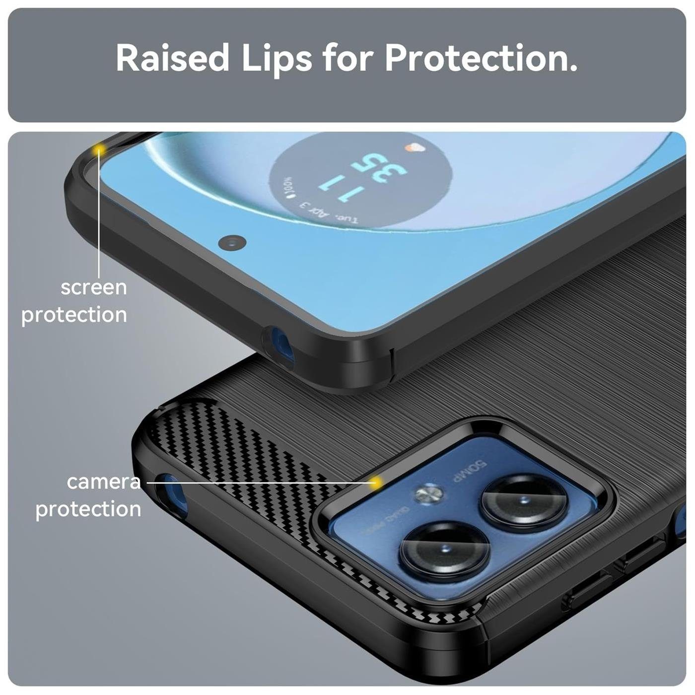 CoolGadget Handyhülle Carbon Handy Hülle für Motorola Moto G54 5G 6,5 Zoll, robuste Telefonhülle Case Schutzhülle für Motorola G54 5G Hülle