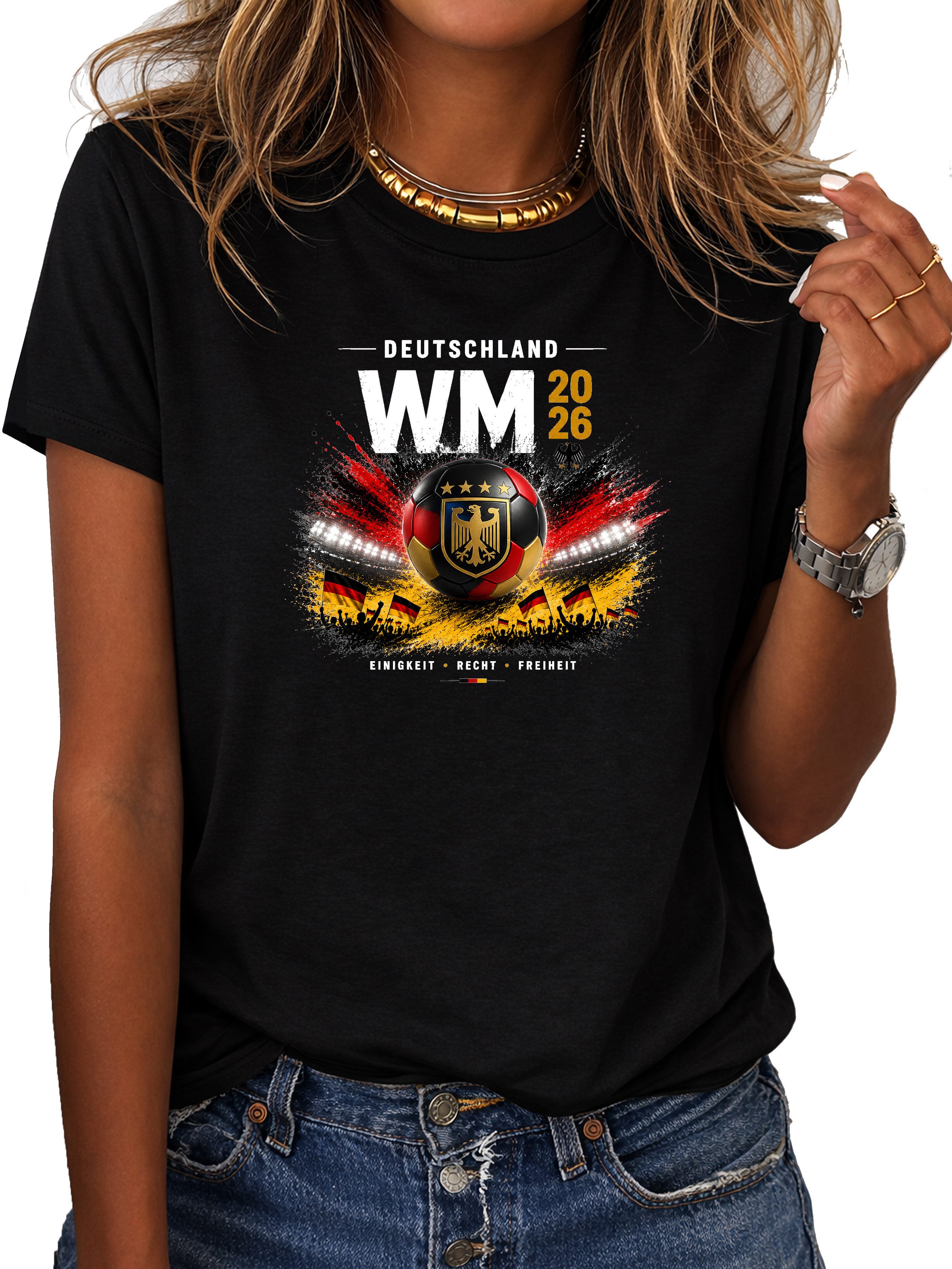 T-Shirt Damen Shirt Rundhals Basic Fußball Deutschland WM 2026