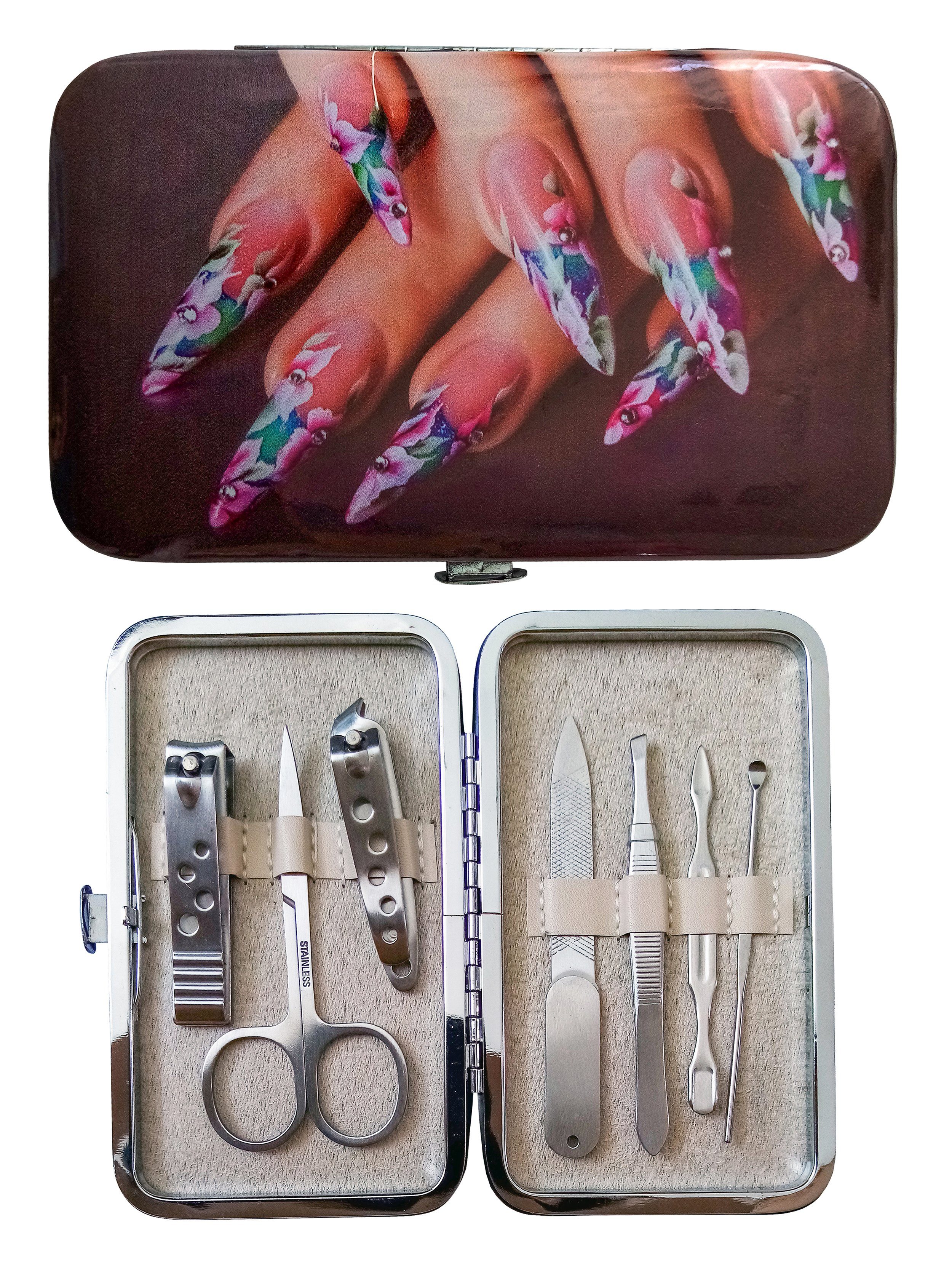 Maniküre-Pediküre-Set MANIKÜRE SET 7-tlg mit Etui Maniküreset Nagelset Schere 64 (Braun)