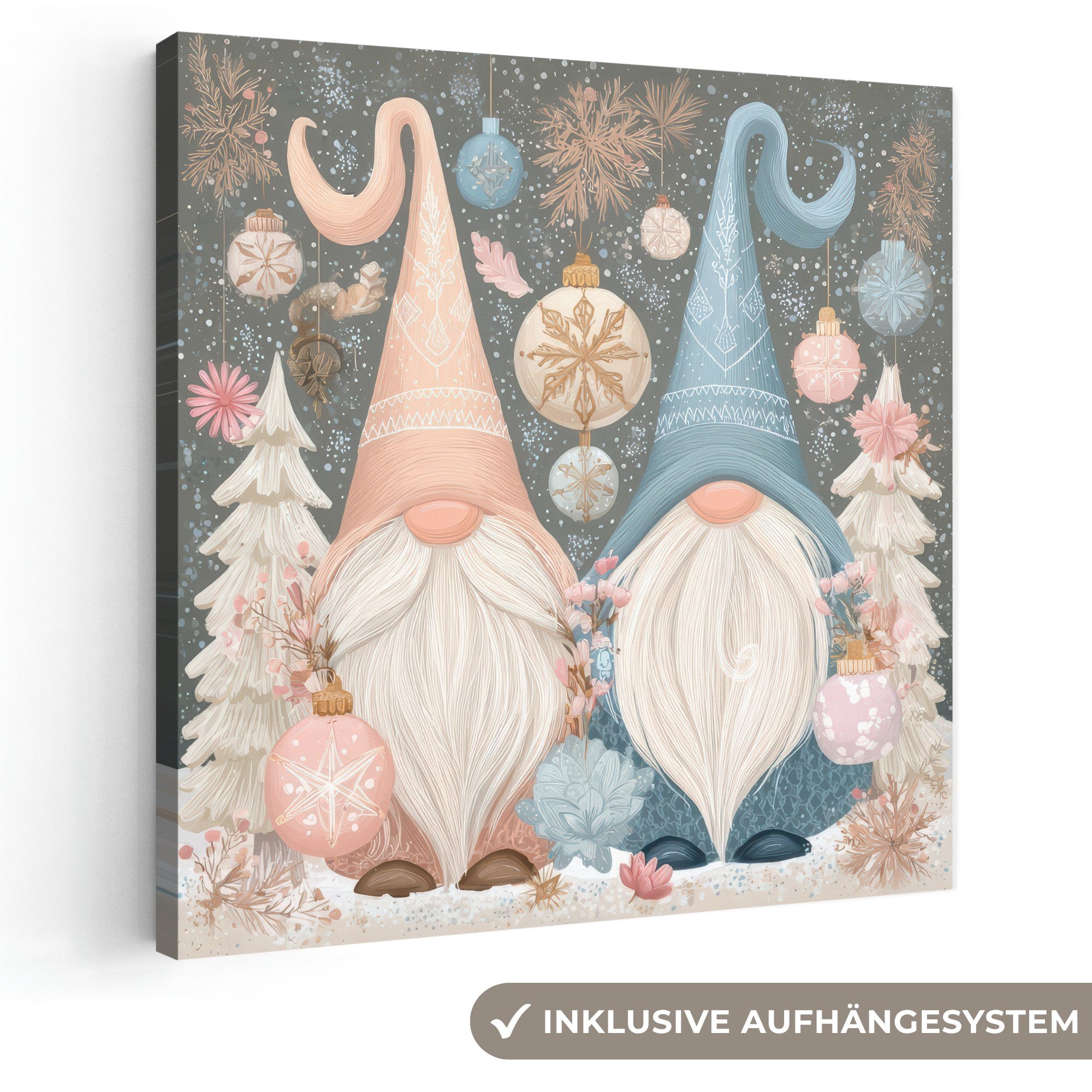 OneMillionCanvasses® Leinwandbild Weihnachten - Wichtel - Pastell, Fotodruck (1 St), Wandbild, Deko Schlafzimmer Wohnzimmer Flur 20x20 cm