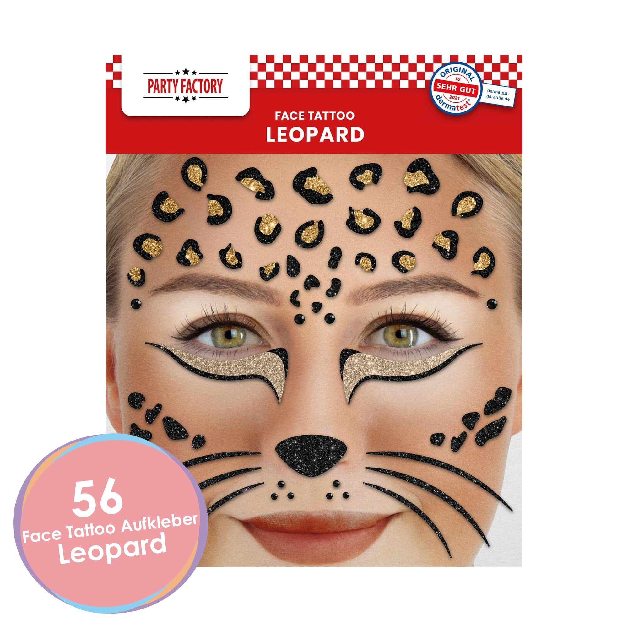 Party Factory Strass-Tattoo Glitter Face Tattoo - Leopard, mit Glitzerelementen und Strass-Steinchen je nach Wahl