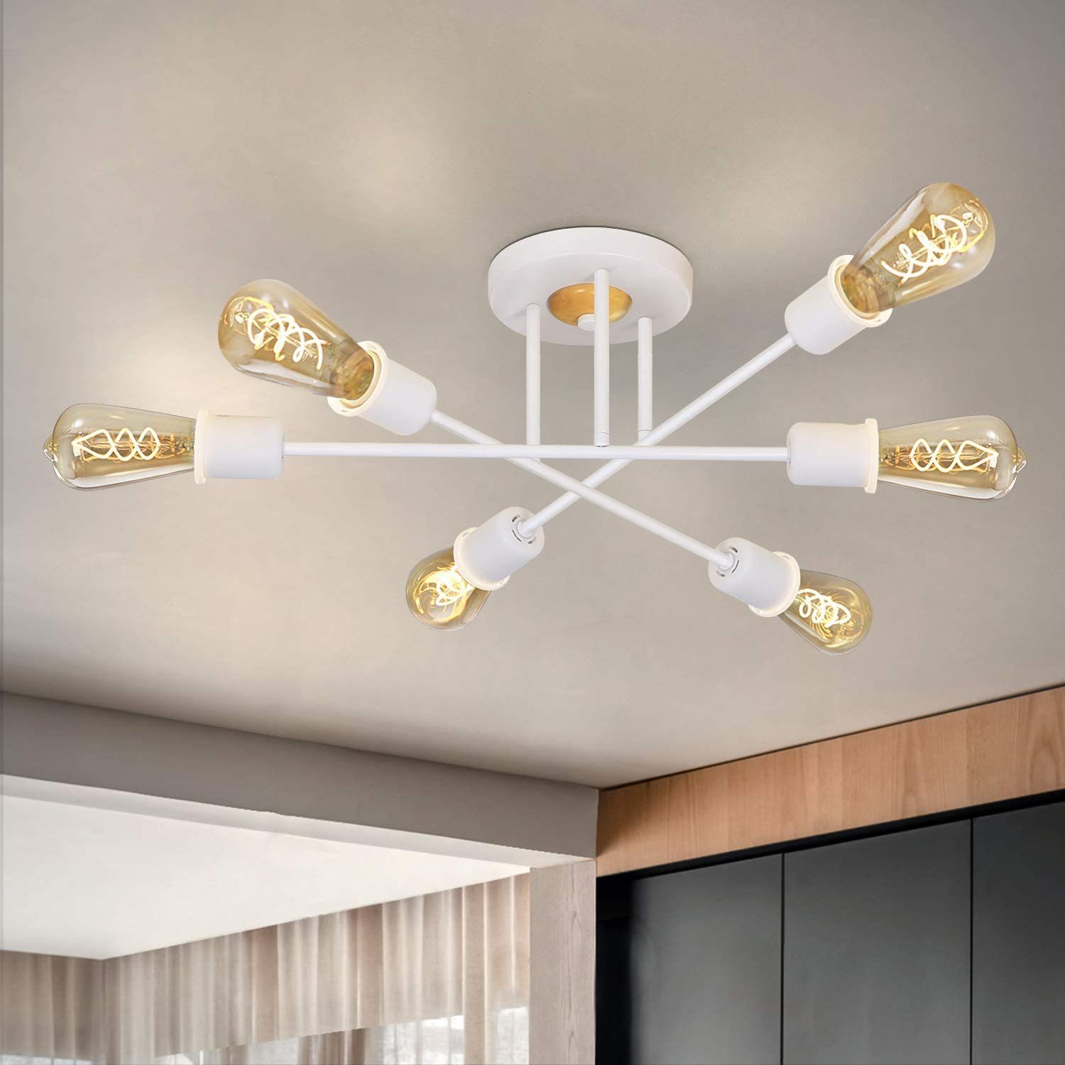zmh deckenleuchte »deckenlampe vintage e27 retro 6 flammig kronleuchter  weiß schlafzimmerlampe esstischlampe industriell rustikal stil« online  kaufen