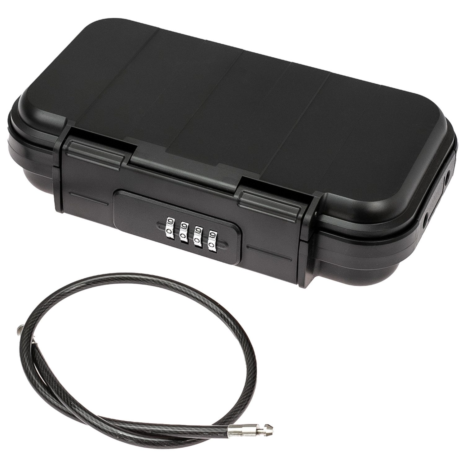 HMF Tresor Tragbarer Safe mit Zahlenschloss, wasserdichter Mini Tresor mit Drahtseil 23,5 x 14,5 x 5,8 cm, schwarz