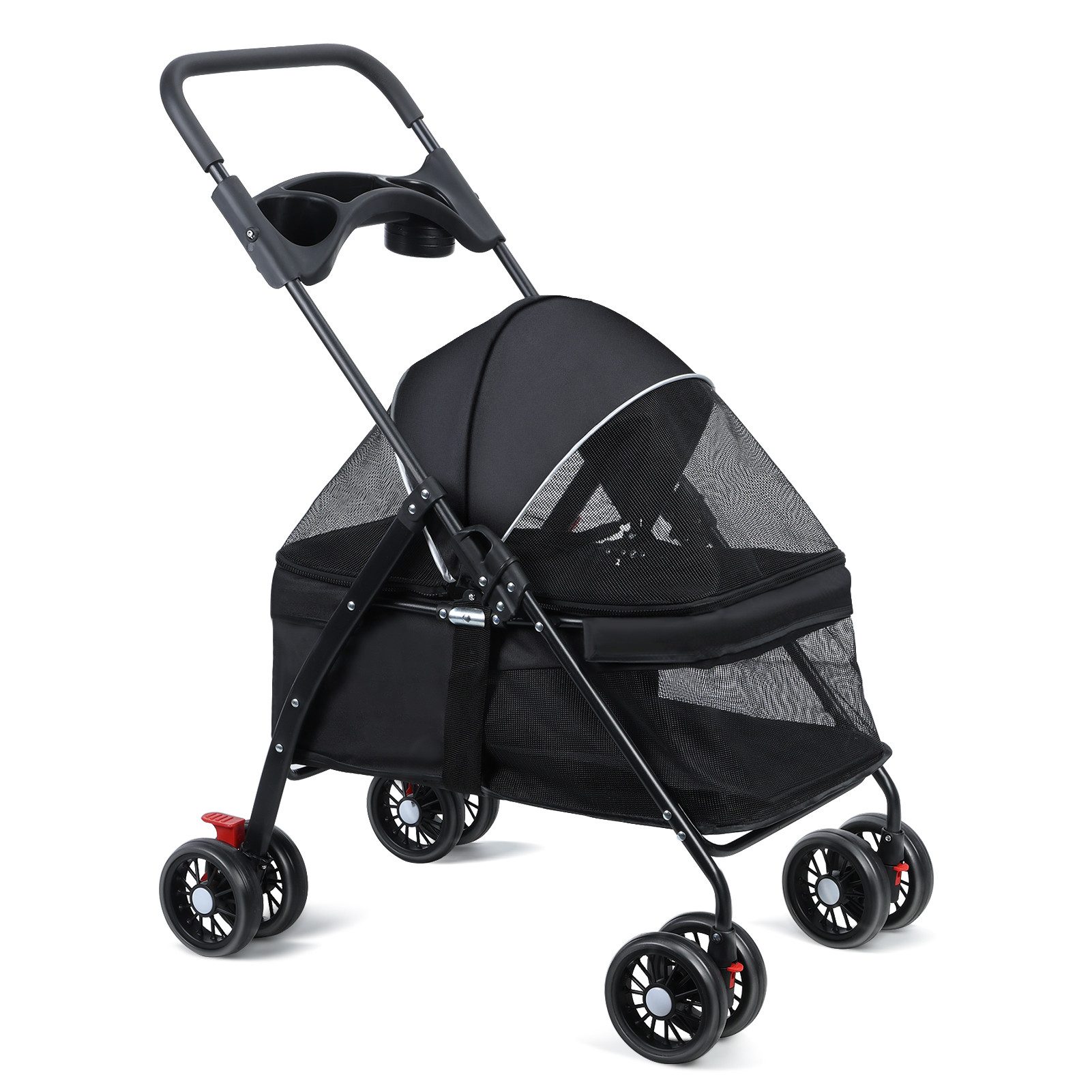 4-Rad Hundebuggy Faltbar – Haustier-Kinderwagen Für Kleine Hunde & Katzen Bis 10 Kg, Mit Netzfenstern