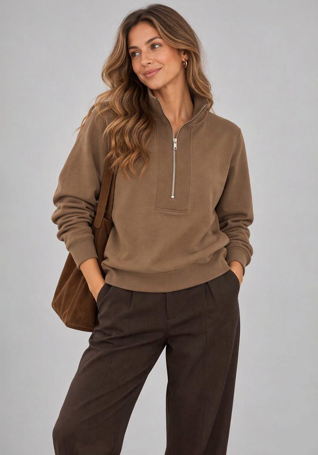 Tamaris Sweatshirt mit Stehkragen und Reißverschluss aus elastischer Baumwollqualität