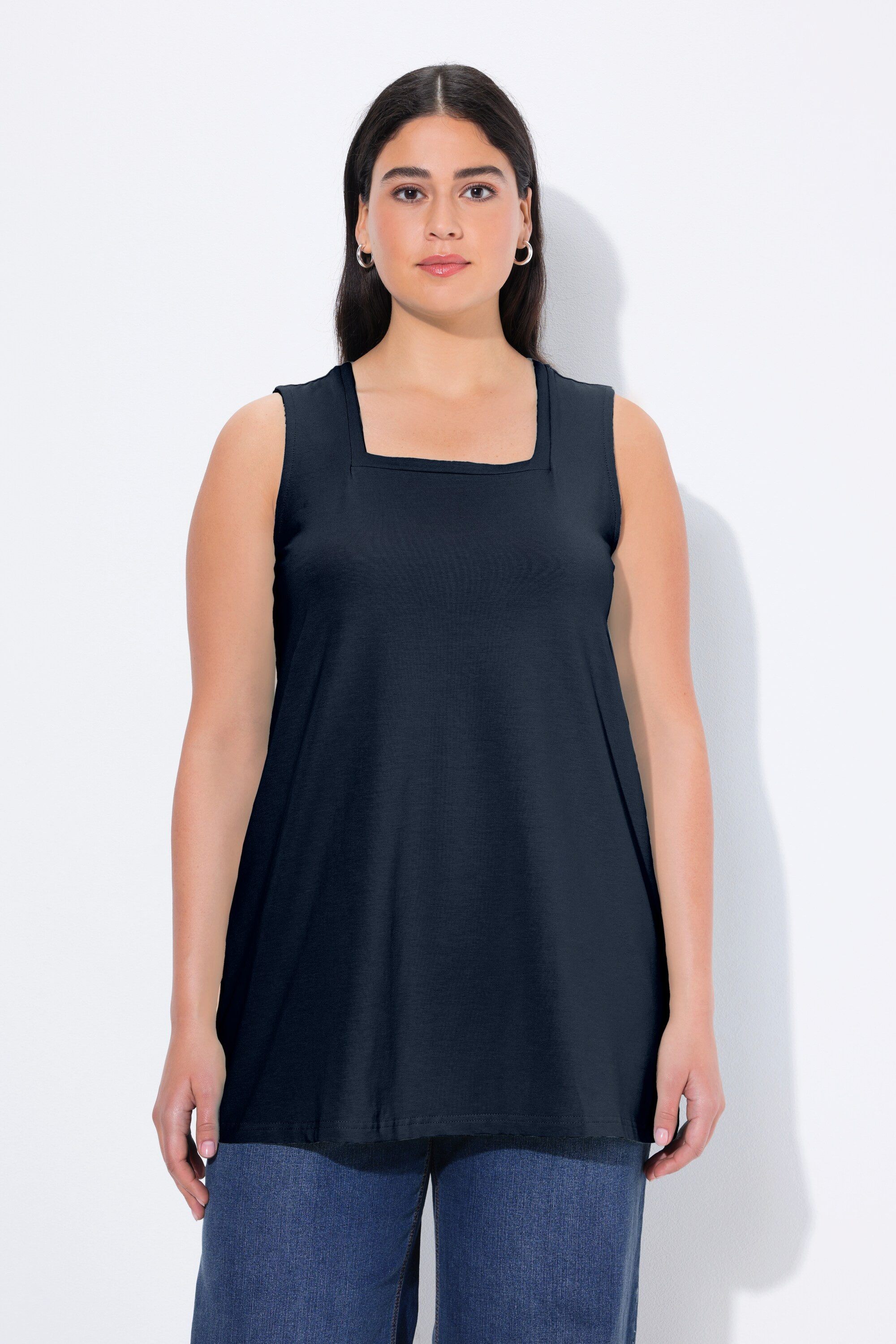 Ulla Popken Longshirt Longtop Classic Fit Carré-Ausschnitt ärmellos