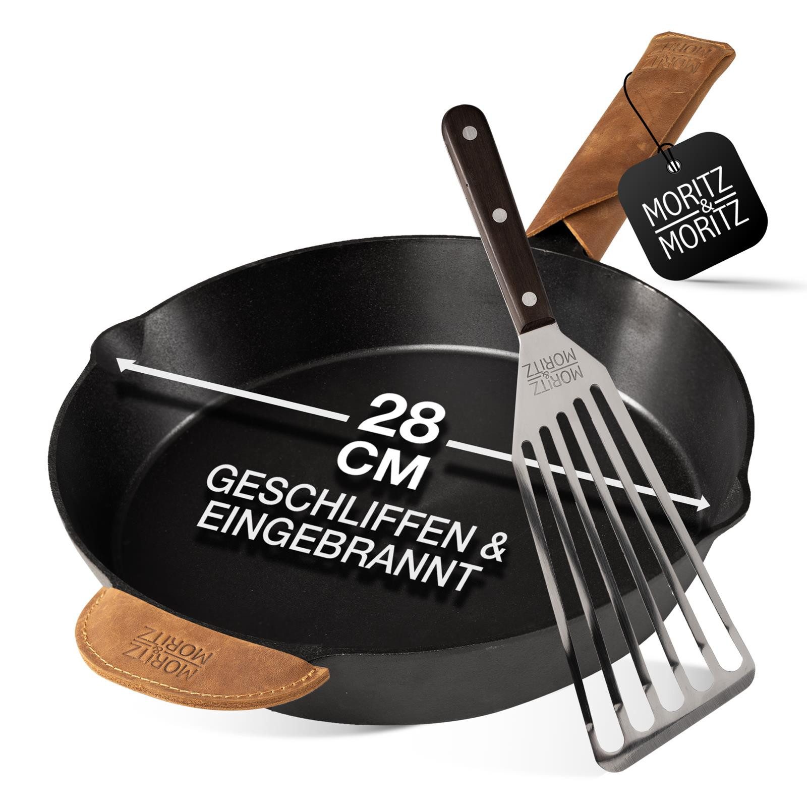 Moritz & Moritz Bratpfanne Gusseisenpfanne 28cm, Gusseisen (Set), Alle Herdarten Ofen & Grill geeignet, Voreingebrannt