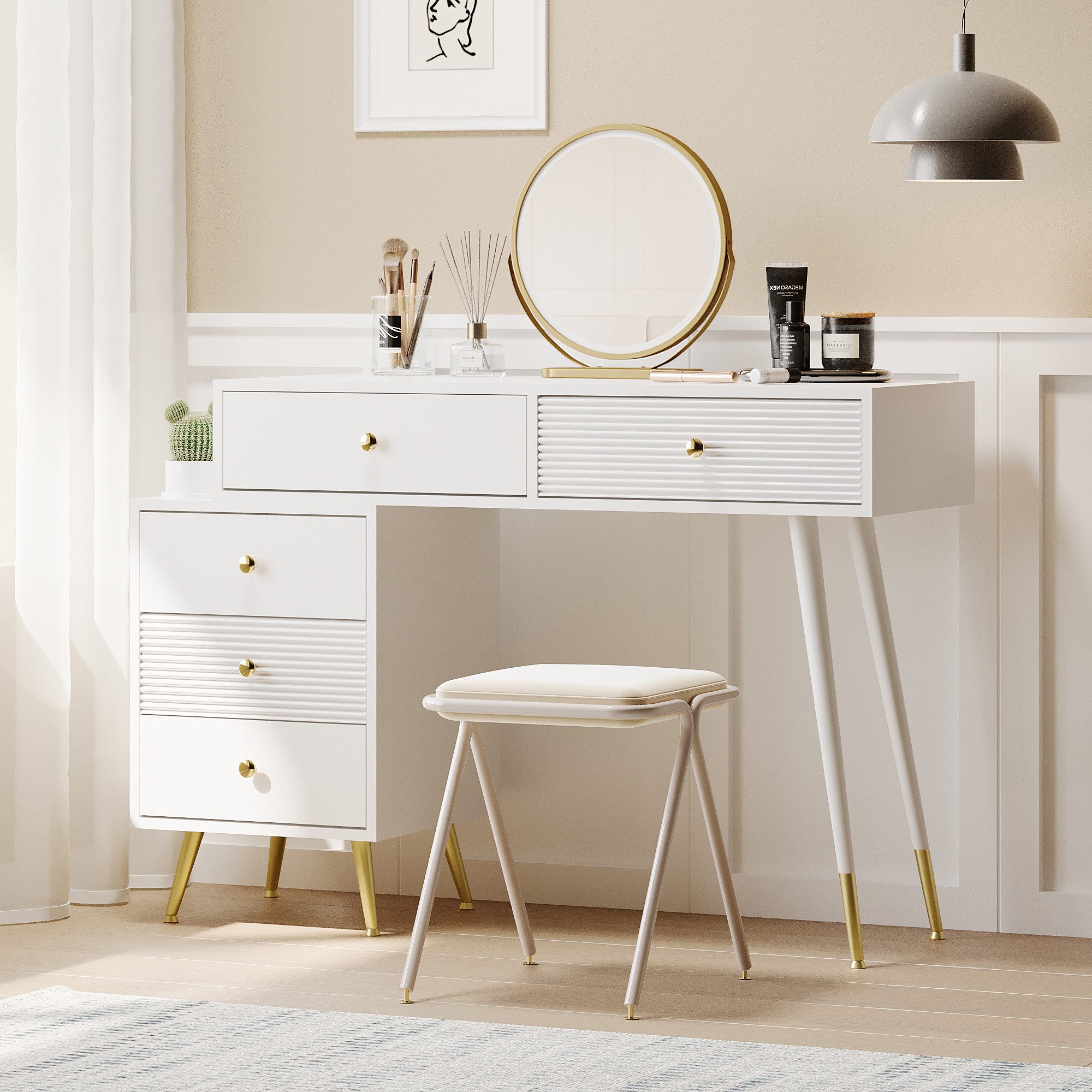 Merax Schminktisch mit Schubladen, Kosmetiktisch, mit LED-Spiegel und Kommo günstig online kaufen