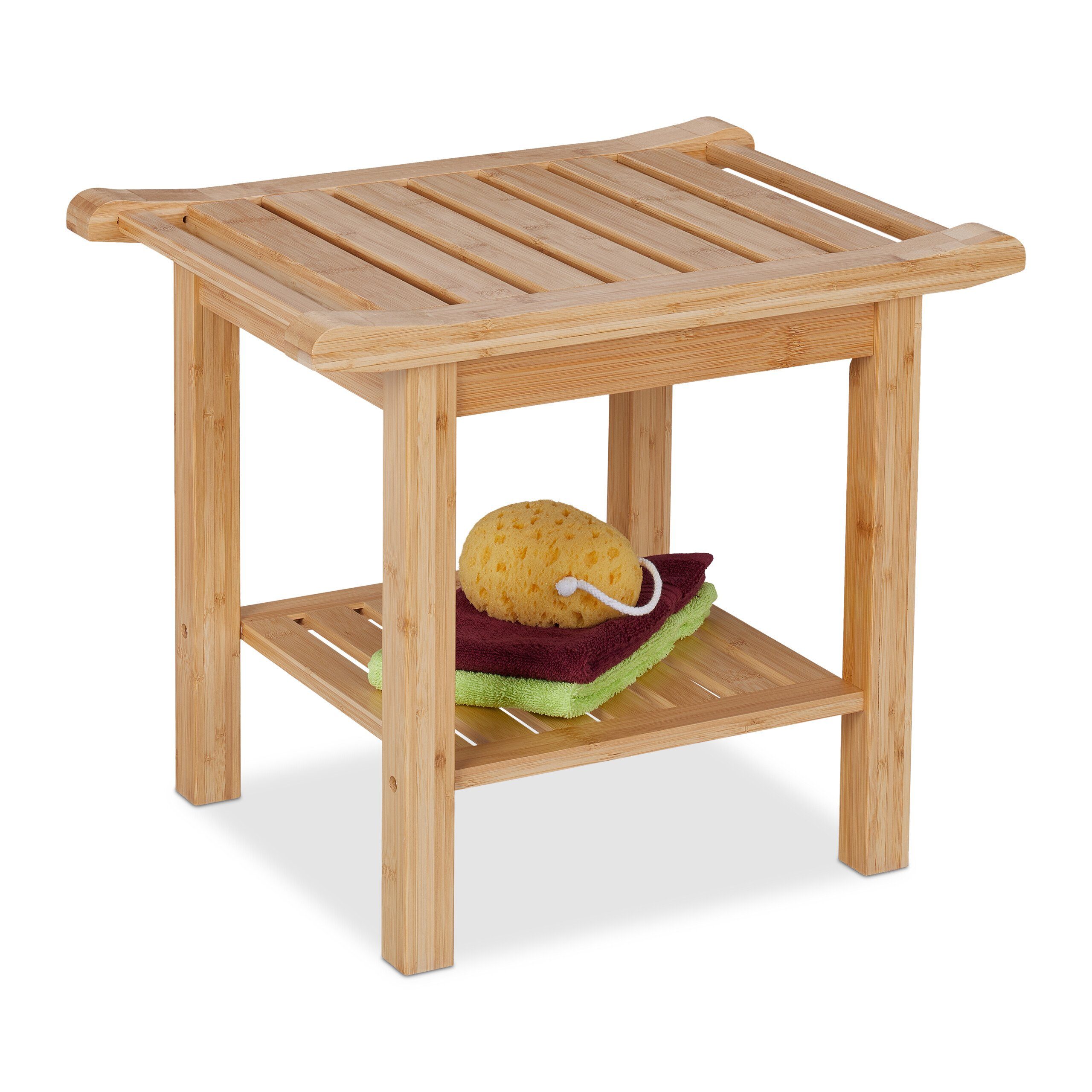 relaxdays Badhocker Bambus Badhocker mit Griffen günstig online kaufen