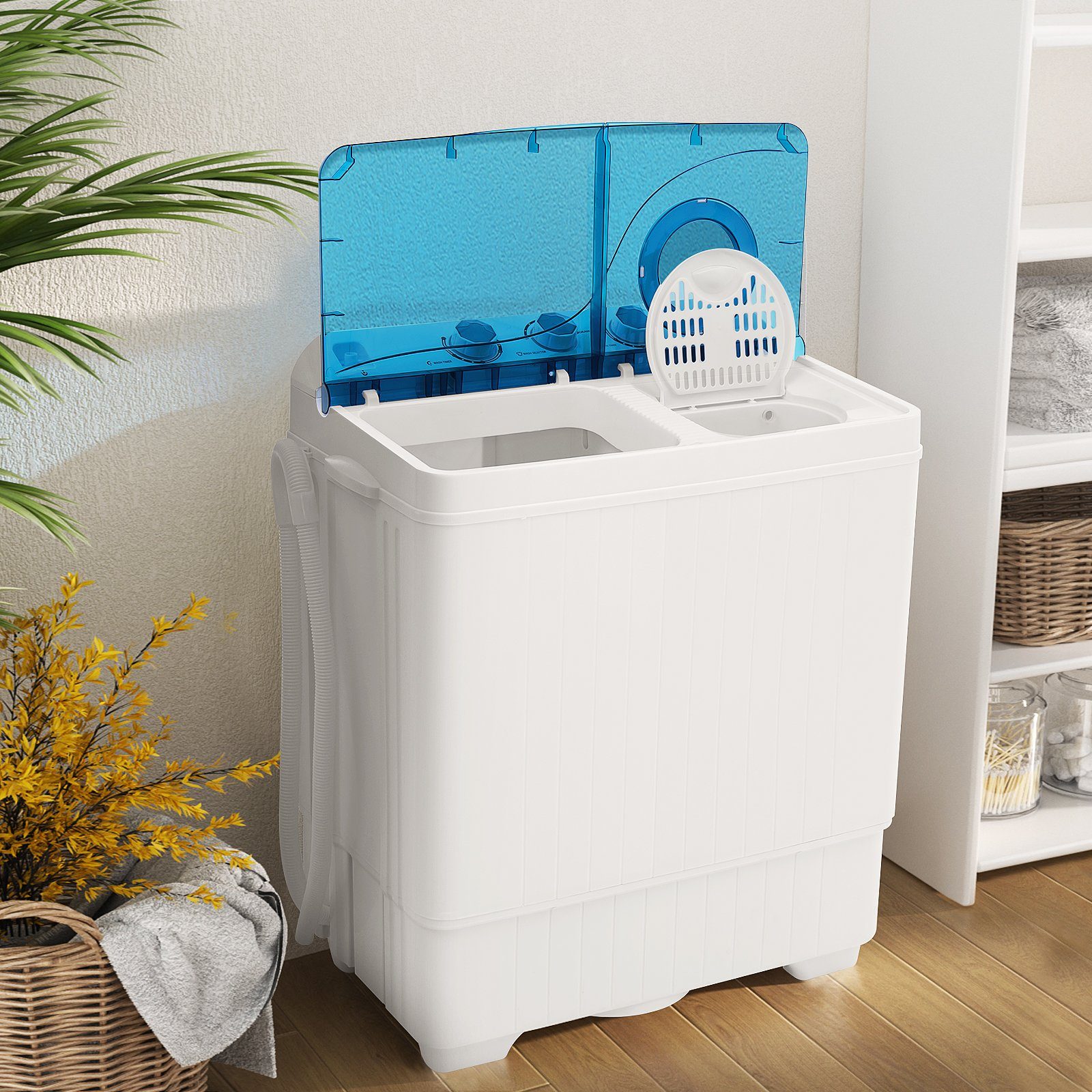 COSTWAY Waschmaschine Toplader 1320 kg, 6.5 FP10366DE/XPB65-2368S, Blau, U/min Weiß