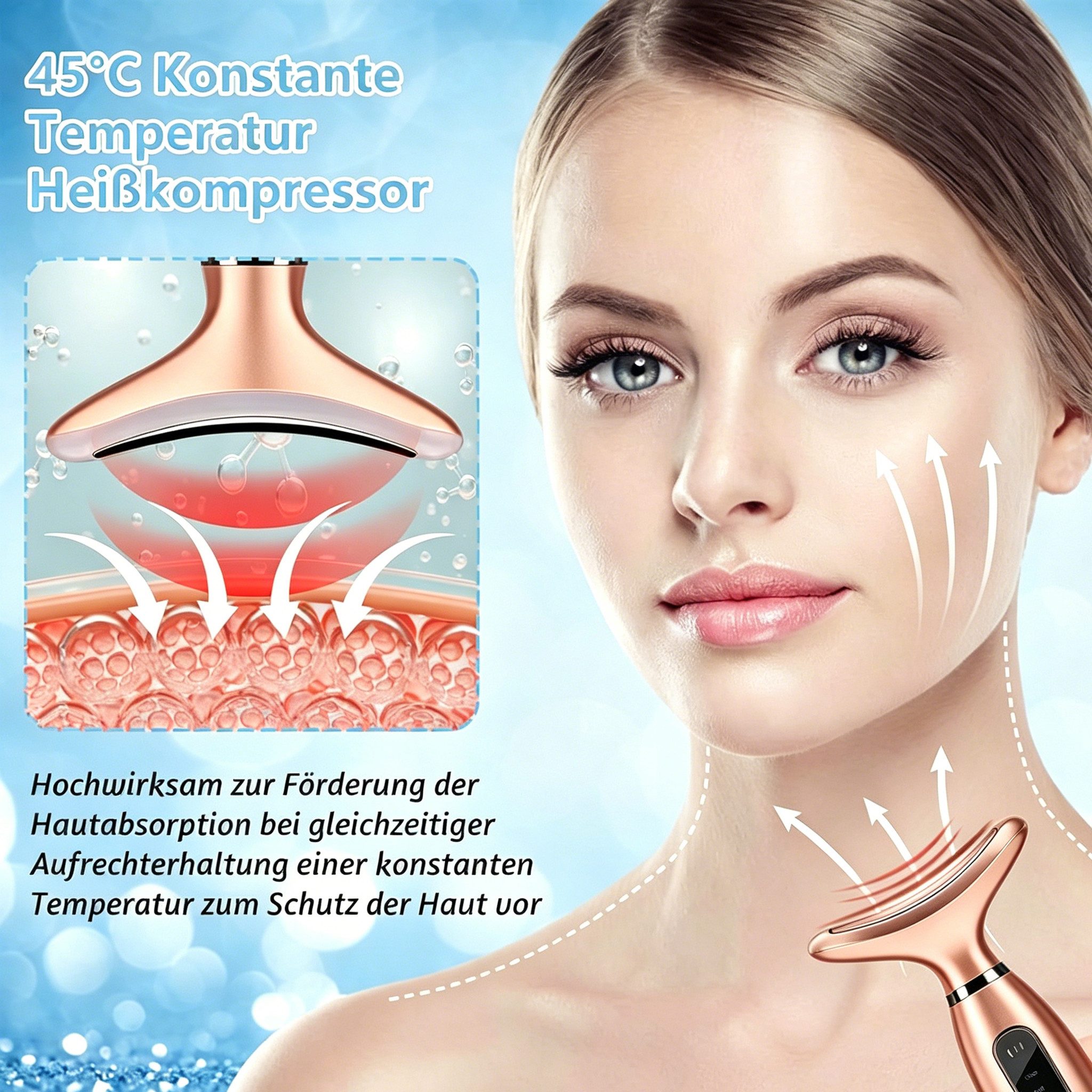 Luckice Gesichtsmassagegerät Gesicht Massagegerät 4-in-1 mit Wärmefunktion 45°C,Halsmassagegerät, Gua Sha Gesichtsmassageroller gegen Doppelkinn, Gesichts- und  – Bild 5 von 5