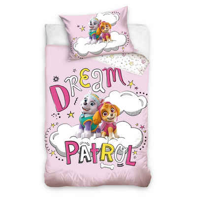 Kinderbettwäsche Paw Patrol 100x135 + 40x60 cm, 100 % Baumwolle, MTOnlinehandel, Renforcé, 2 teilig, Dream Patrol Babybettwäsche in pink und rosa