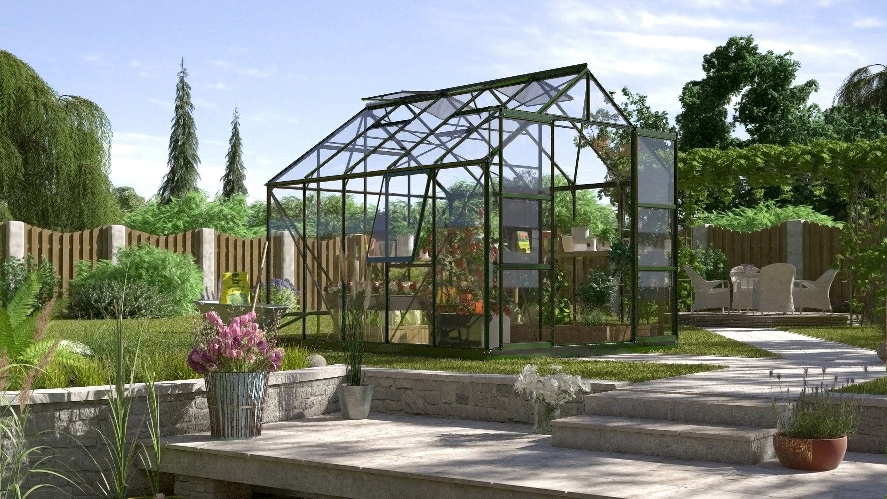 Thumbnail - Vitavia Gewächshaus Jupiter 8300 ESG 3mm Smaragd 4 Dachfenster 1 Seitenfenster