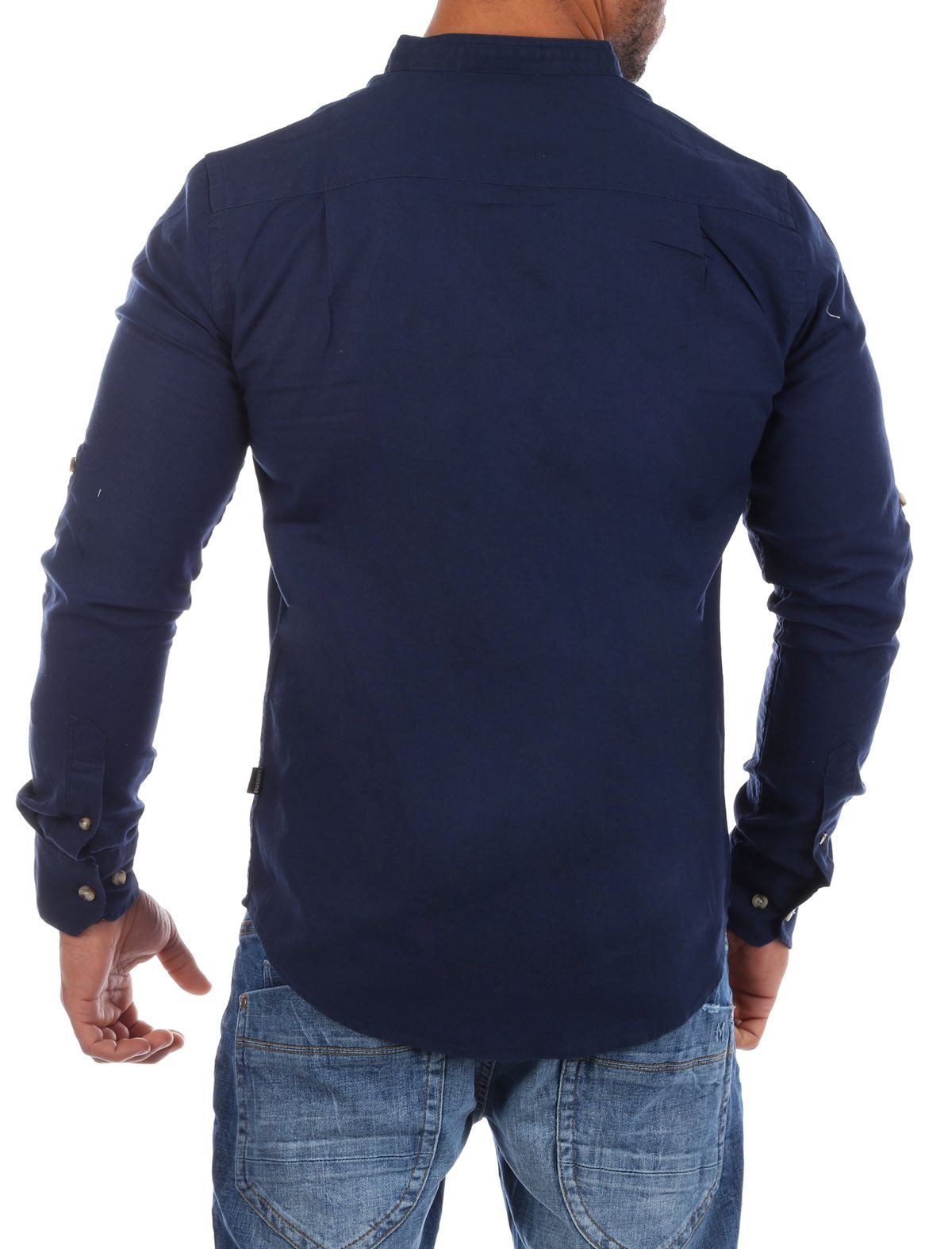 CARISMA Langarmhemd Herren Leinen Baumwoll Mix Hemd 8389 Regular Langarm Stehkragen Uni