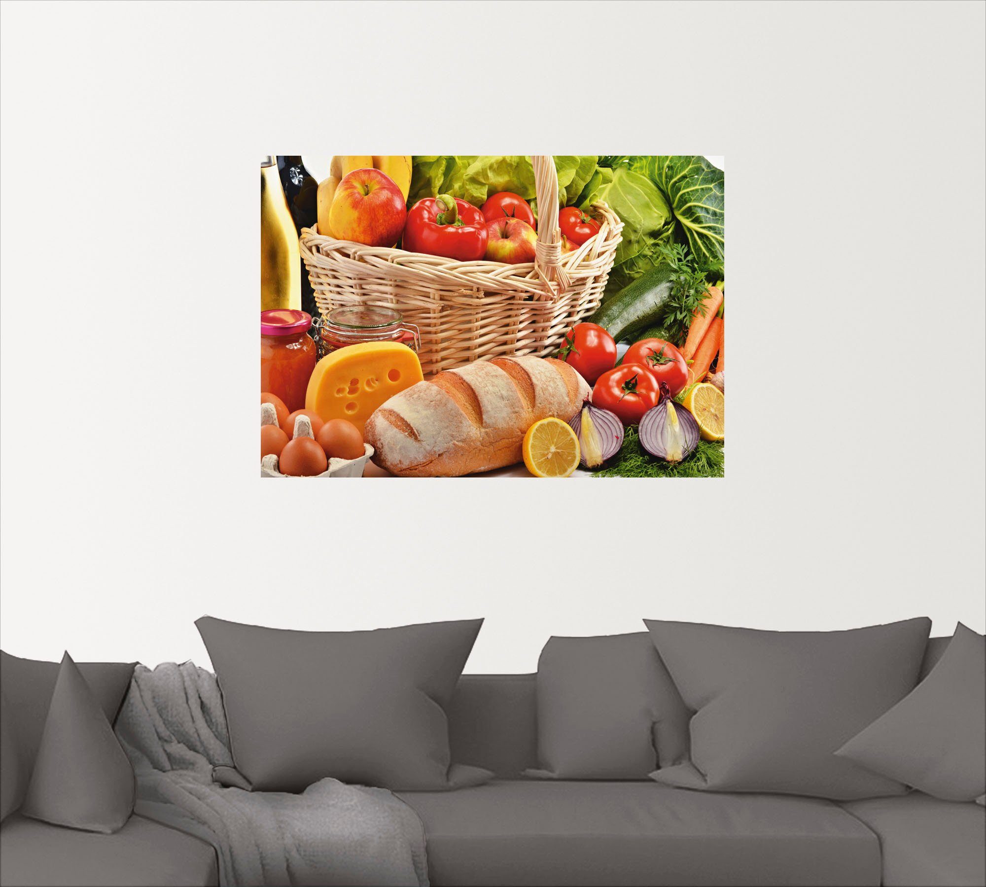 Artland Wandbild Gesund Leben - Obst und Gemüsekorb, Lebensmittel (1 St),  als Alubild, Leinwandbild, Wandaufkleber oder Poster in versch. Größen | Poster