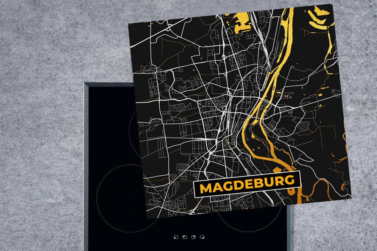 tlg), für Magdeburg - Ceranfeldabdeckung, Deutschland küche - MuchoWow Gold, 78x78 Arbeitsplatte (1 cm, - - Vinyl, Stadtplan Herdblende-/Abdeckplatte Karte