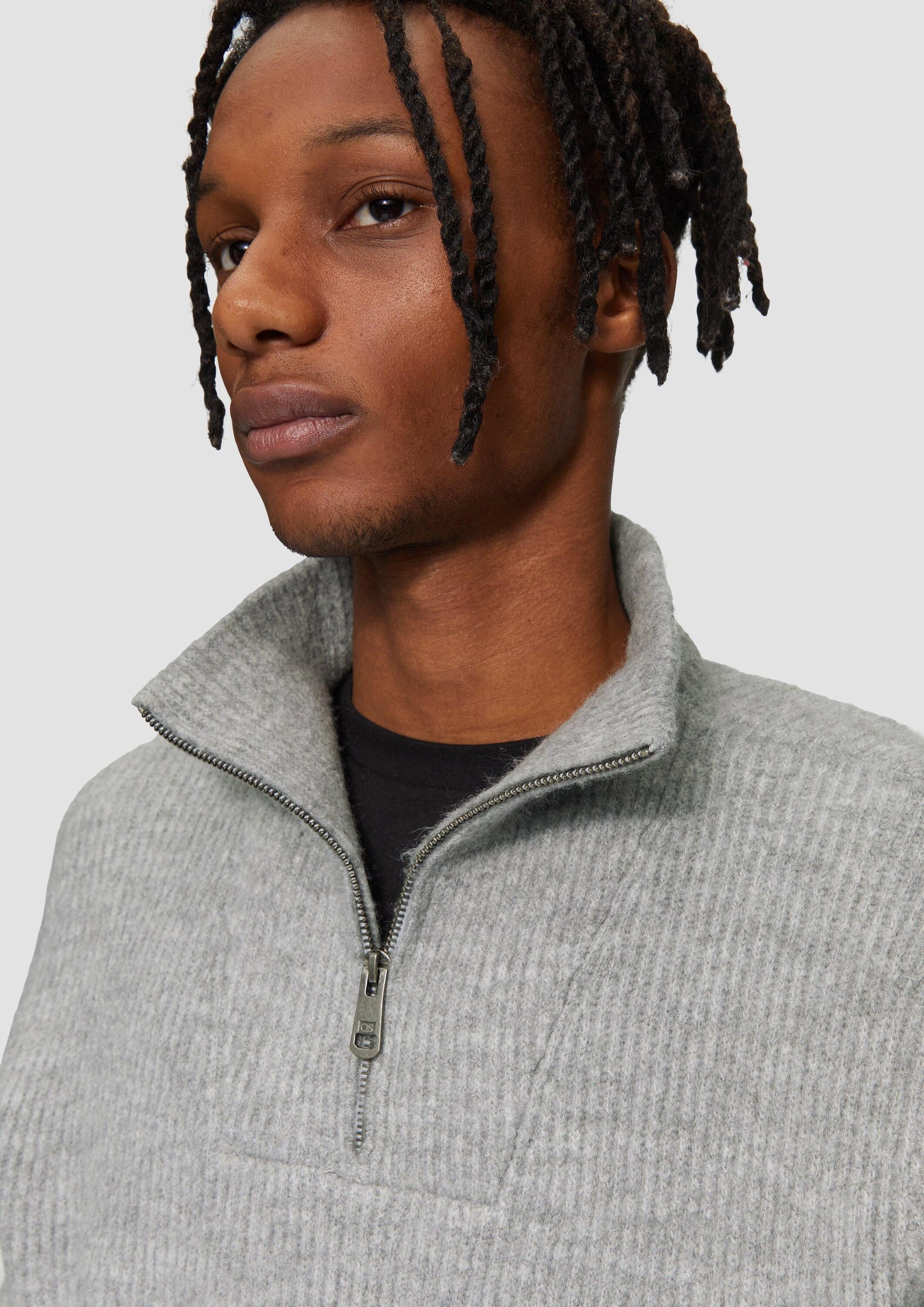 QS Longpullover Strickpullover Strick-Troyer mit Rippstruktur