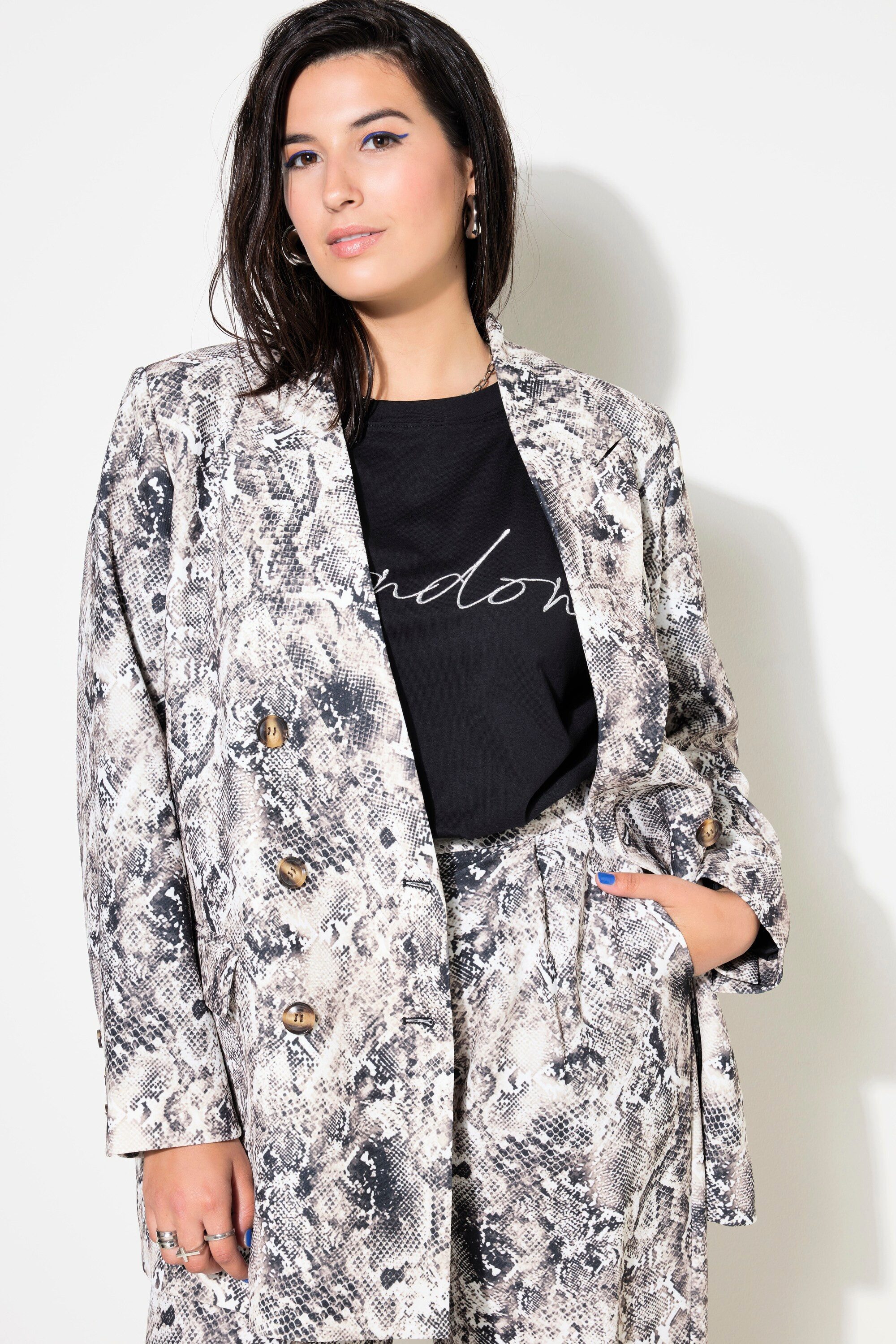 Studio Untold Blusenblazer Blazer Loose Shape Snake-Print doppelreihig