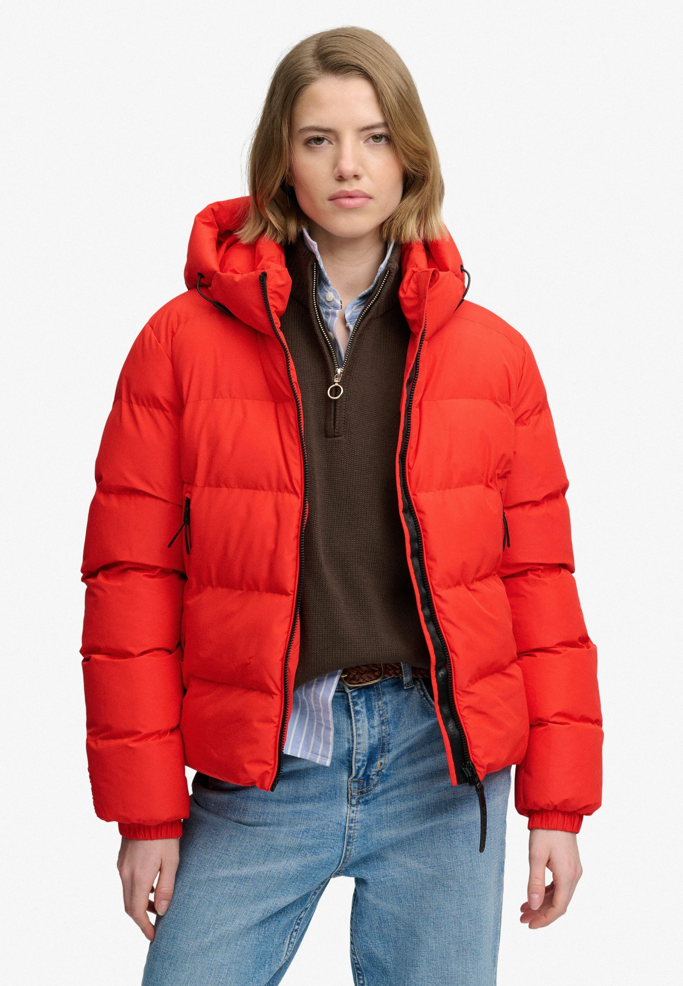 Superdry Steppjacke HOODED SPORTS PUFFER JACKET Kunstfaser, relaxed fit