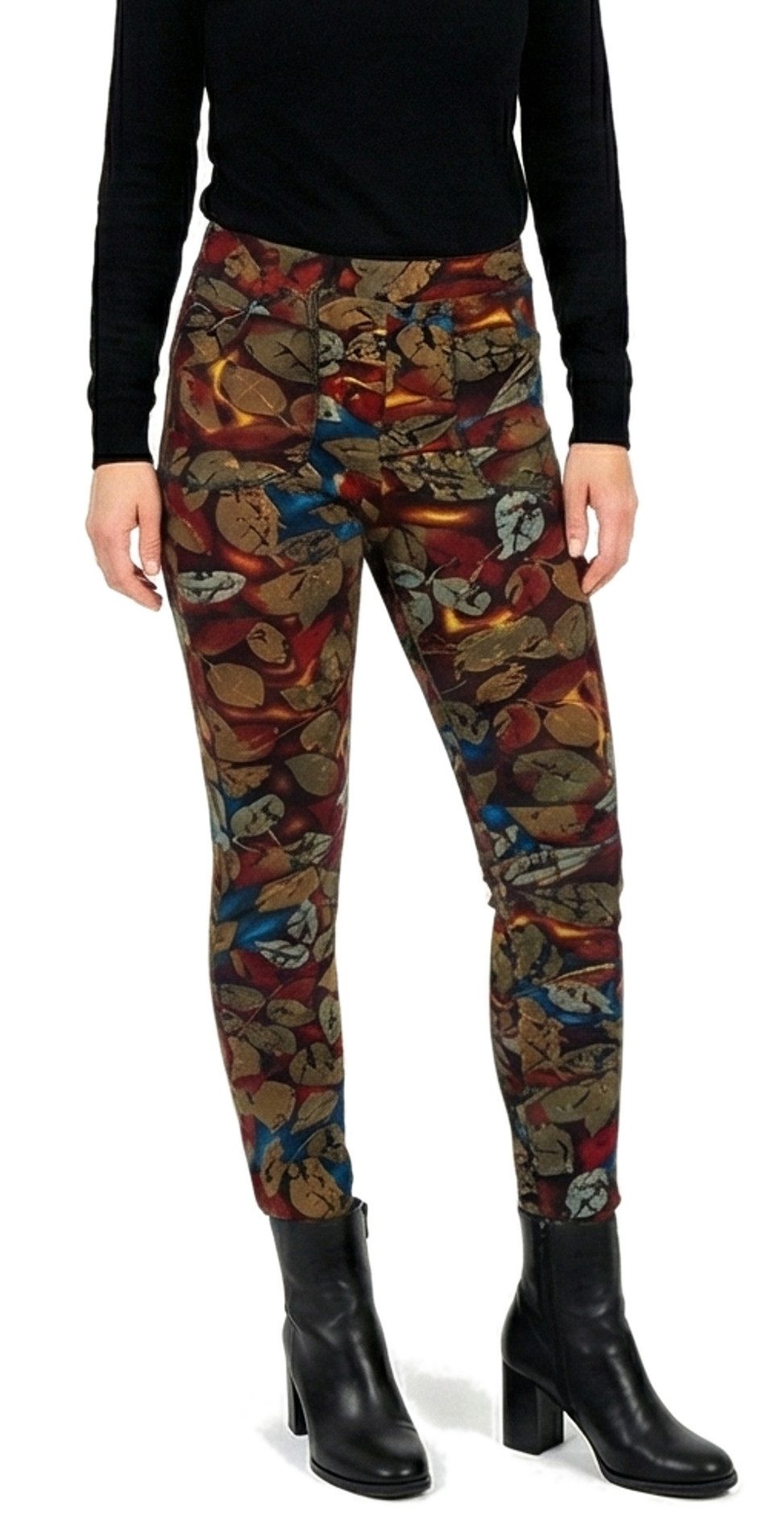 dy_mode Thermohose Damen Thermohose Herbstlaub-Muster Gefütterte Winterleggings Middel Waist, mit Innenfutter, mit elastischem Bund