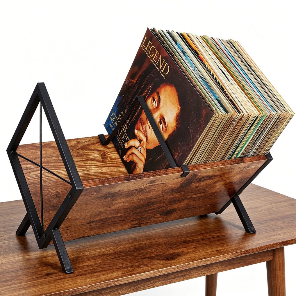 BlingBin Plattenständer Schallplatten Aufbewahrung, 80 LPs Schallplattenständer, Vinyl Regal, 1er Set, 1 tlg., 40 x 22 x 30 cm