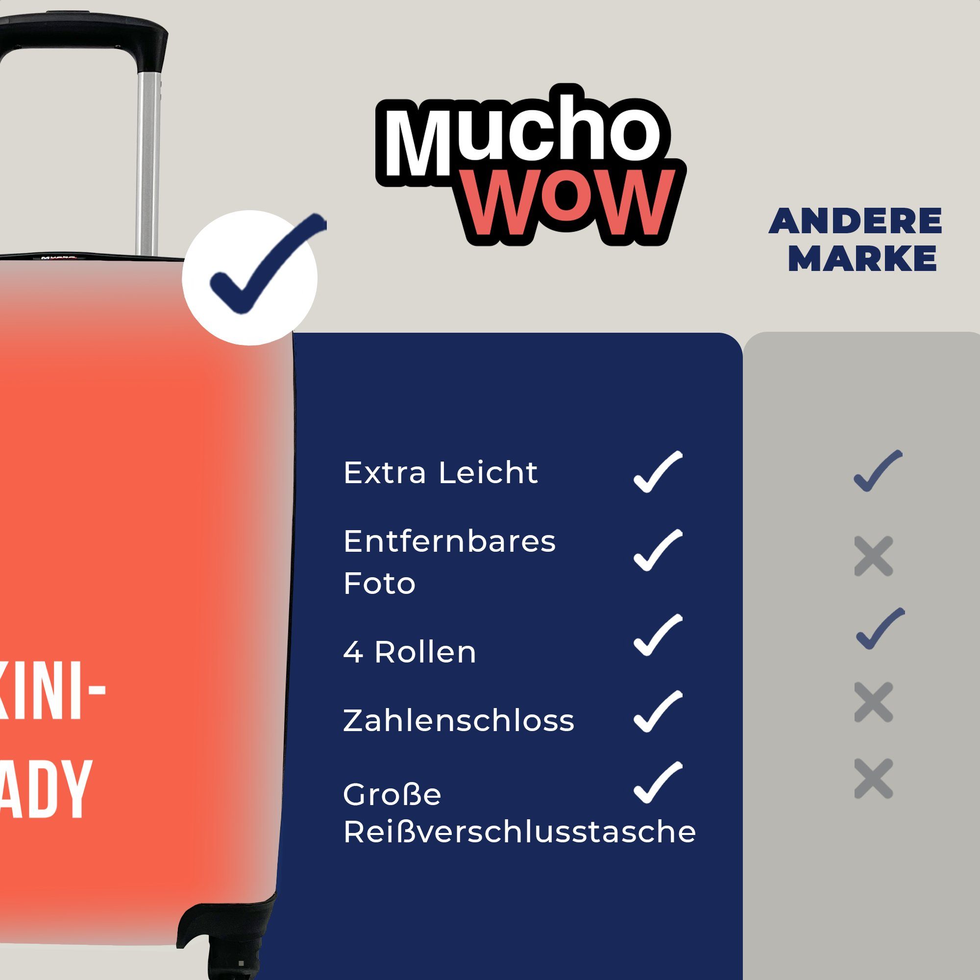 Reisekoffer für Rollen, Handgepäck - Orange Ich Trolley, Handgepäckkoffer Ferien, Reisetasche MuchoWow - bin Zitat, 4 mit für Bikini den rollen, bereit