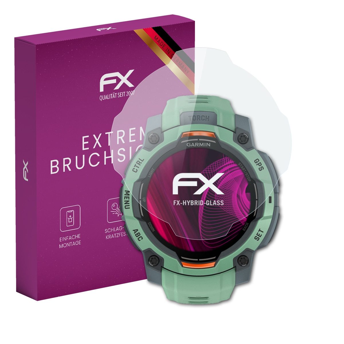 atFoliX Schutzfolie Panzerglasfolie für Garmin Instinct 3 45 mm, Ultradünn und superhart