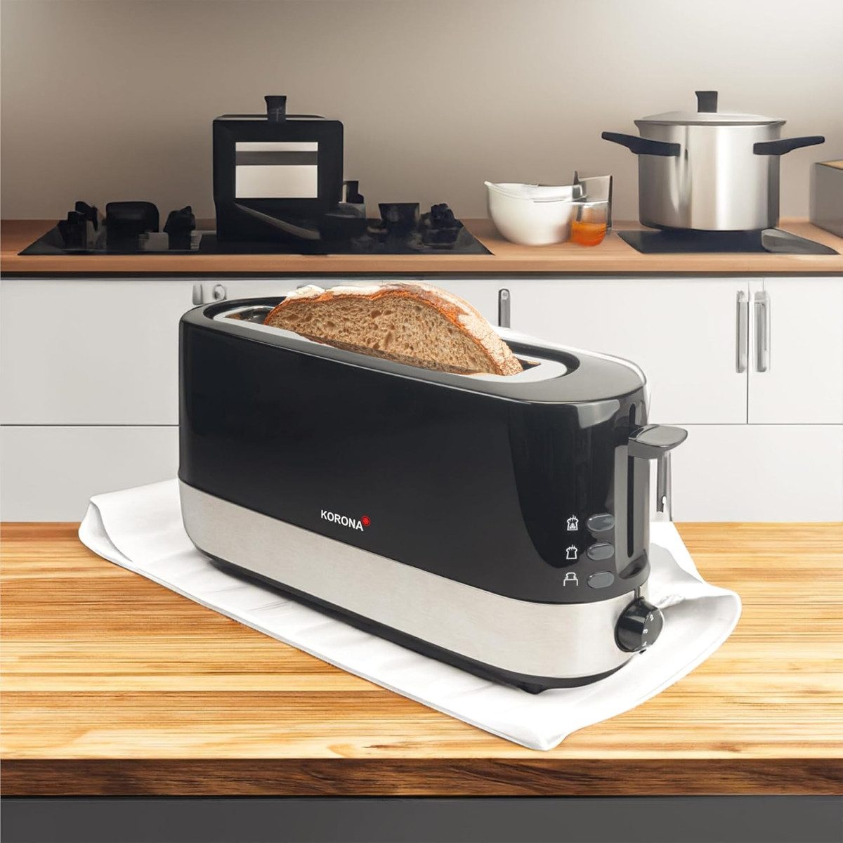 KORONA Toaster Langschlitz-Toaster 23 cm mit Brötchenaufsatz und Bräunungsstufen