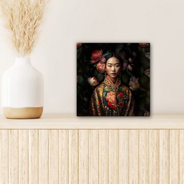 OneMillionCanvasses® Leinwandbild Frau - Asiatisch - Kimono - Blumen - Porträt, (1 St), Leinwand Bilder für Wohnzimmer Schlafzimmer