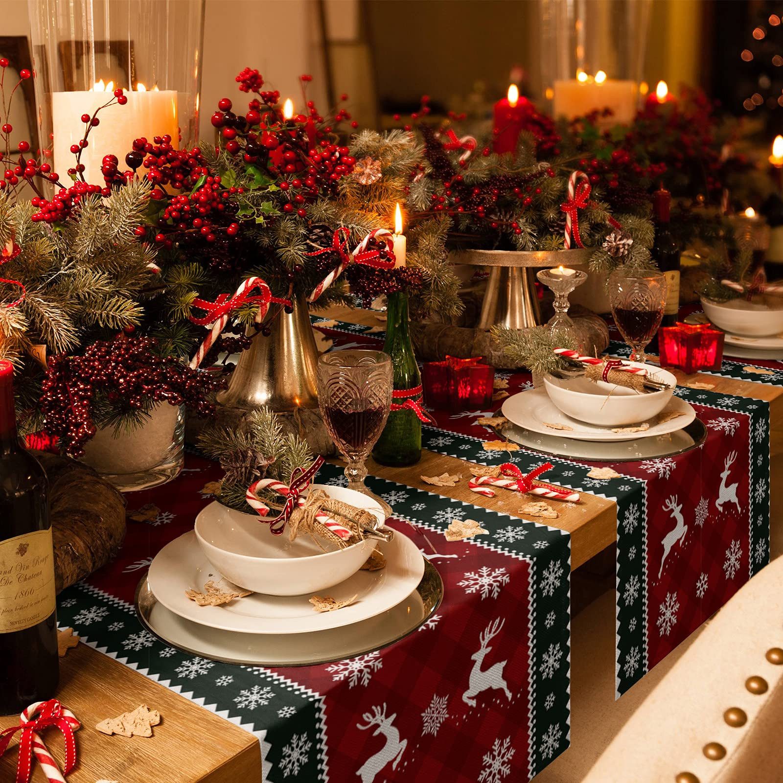 Coonoor Tischläufer Tischdecke Winter Weihnachten Dekoration, Waschbar Tischwäsche (1-tlg), Esszimmer Küche Rechteckiger Dekorativer Tischläufer