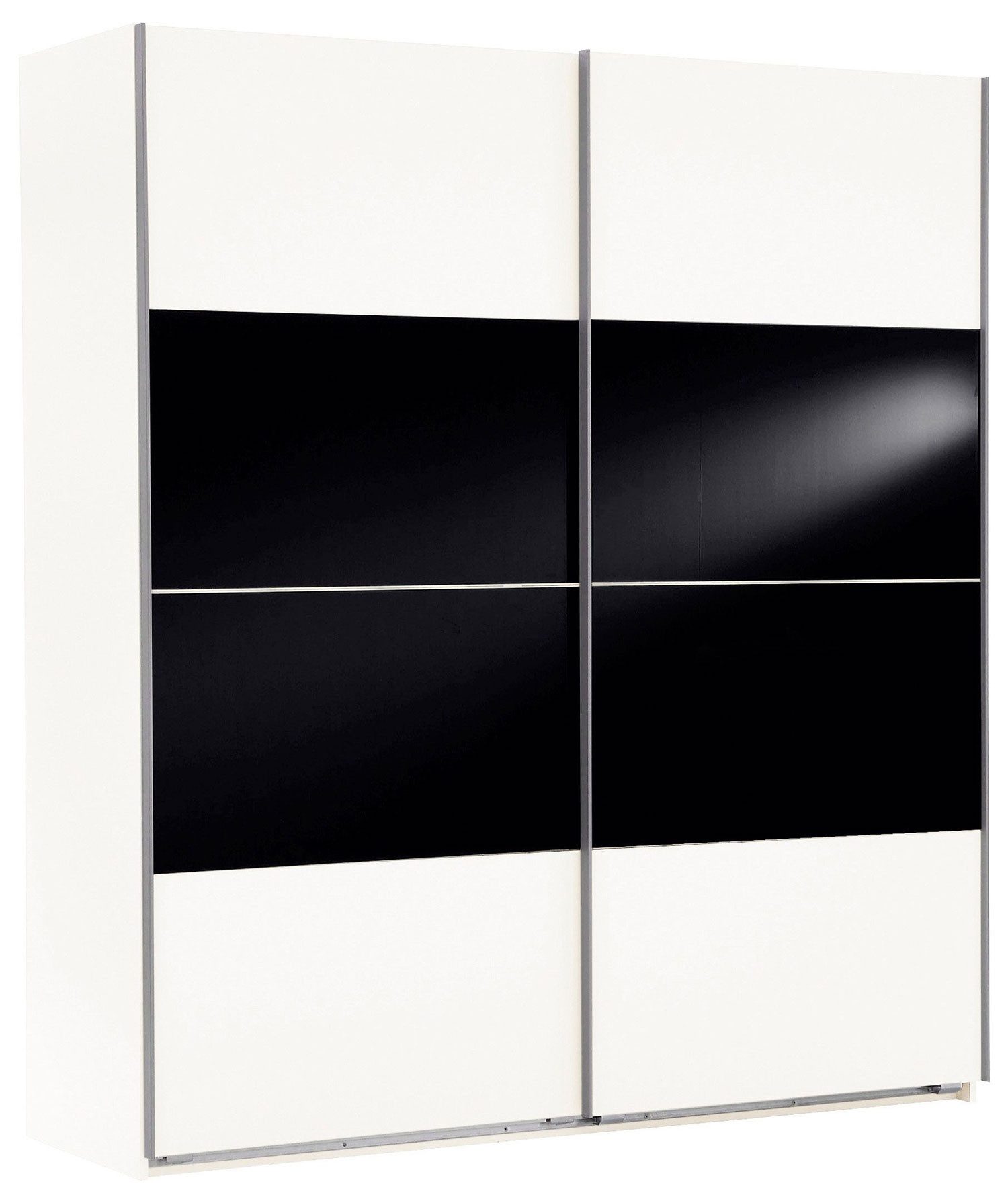Wimex Schwebetürenschrank Easy Plus (2 Türen, mit Kleiderstangen, mit Einlegeböden, 1-St., moderne Optik, 2-türig) 180x65x210cm / weiß / Schwarzglas