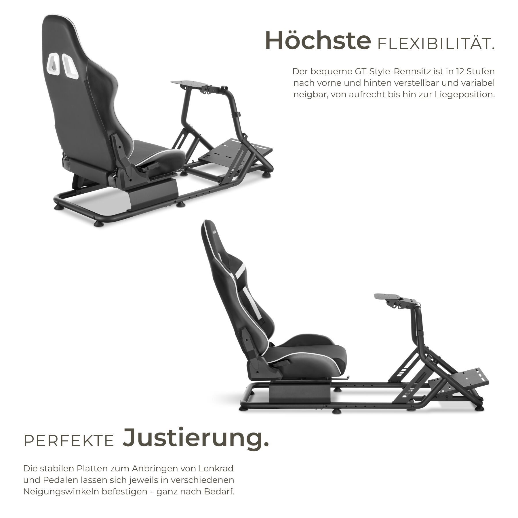 tectake Gaming-Stuhl SimRacing Stuhl, verstellbar, pflegeleichter Kunstlederbezug (Set, 1 St), Montierbare Vorrichtungen zum Anbringen von Lenkrad und Pedalen