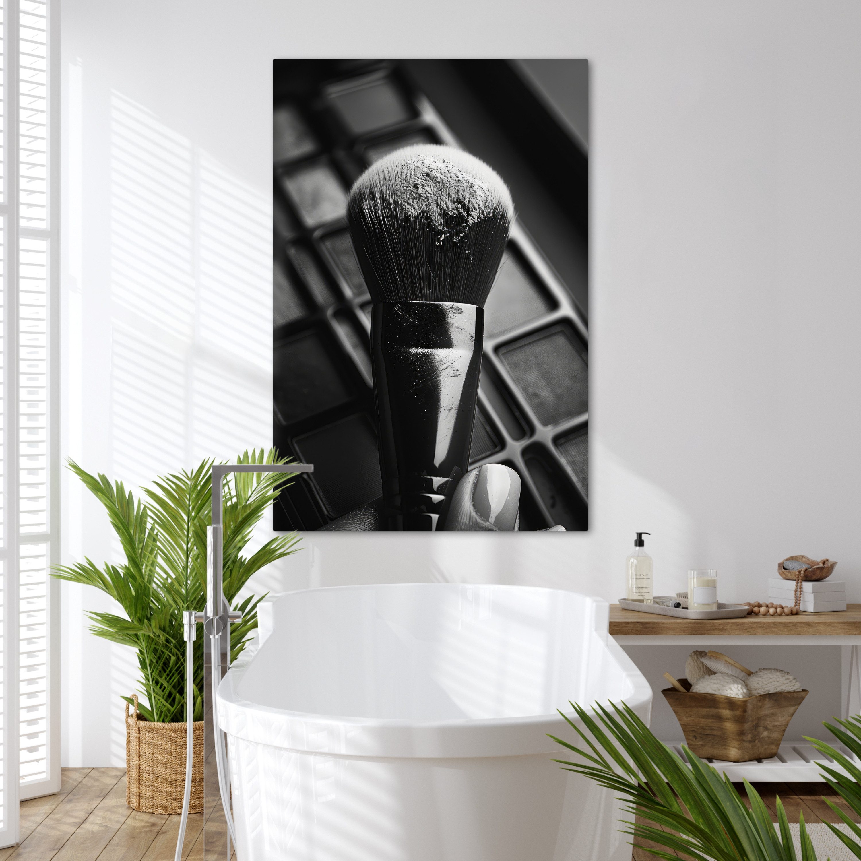 OneMillionCanvasses® Leinwandbild Make-up-Pinsel - Vintage - Schwarz und weiß, Fotodruck (1 St), Badezimmer Deko, Bilder Bad, Gäste WC Wanddeko 80x120 cm