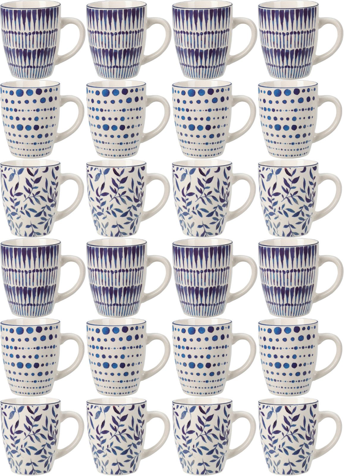 Koopman Becher Kaffeebecher Cafe Kaffeetasse Heißgetränke Trinkbecher 200ml, Porzellan, 24er Set, je 200ml, Porzellan, 3 Muster, Geschirr