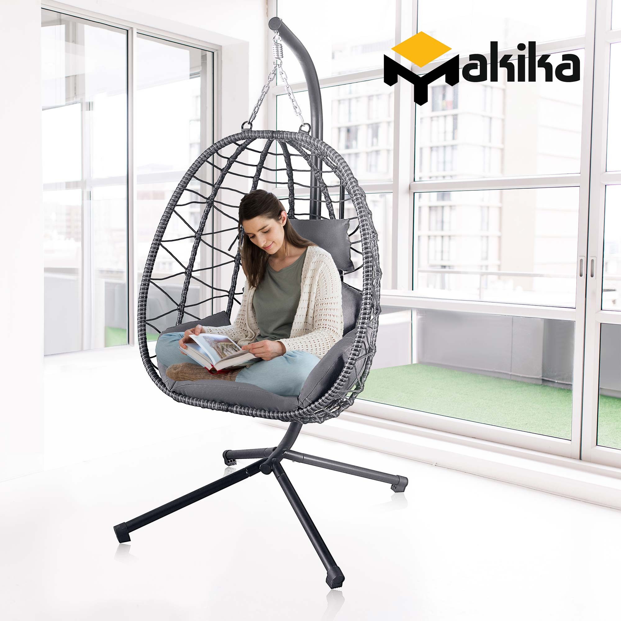 Makika Loungesessel Hängesessel mit Gestell Polyrattan günstig online kaufen