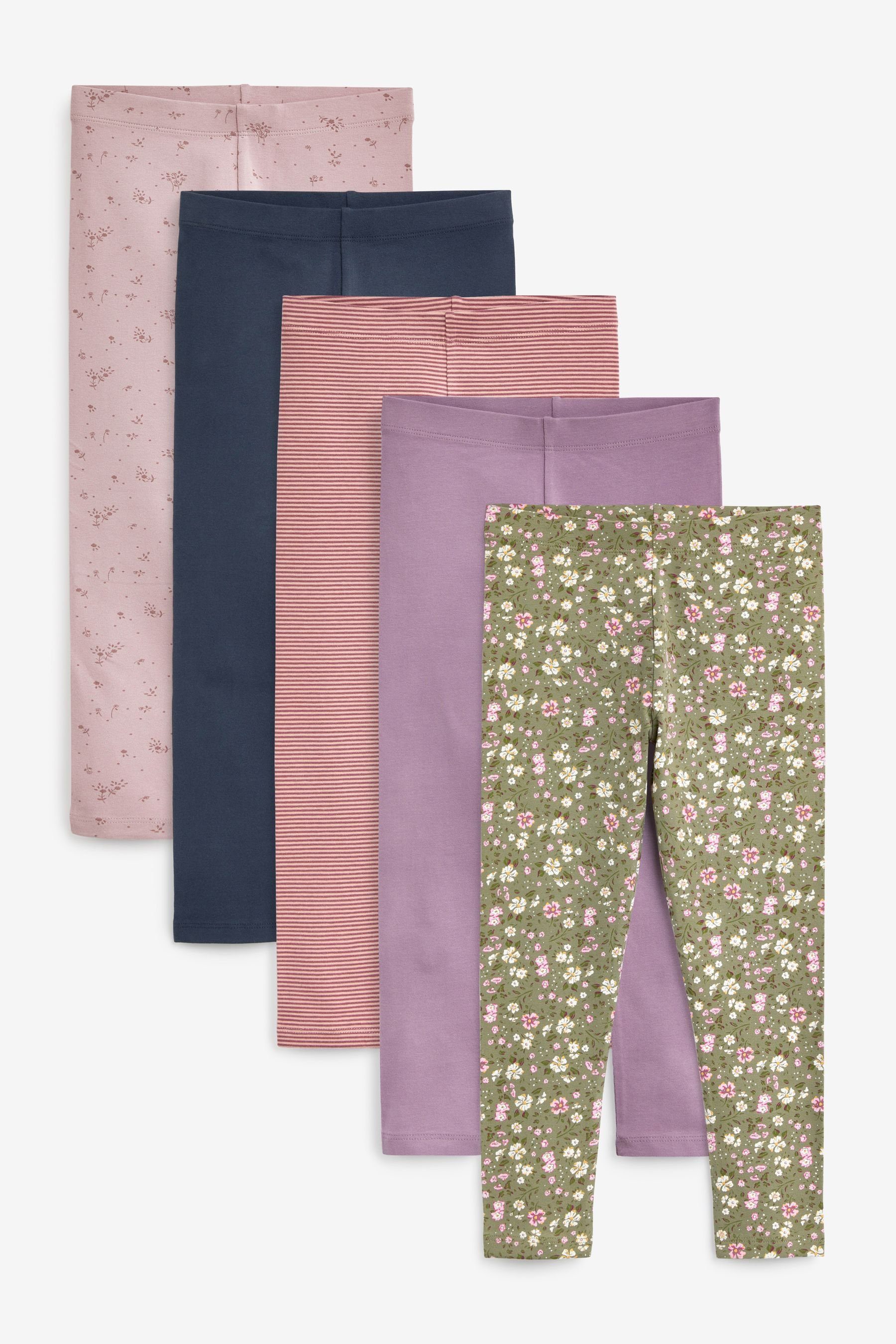 5er-Pack (5-tlg) Leggings Pink/Navy Next Blue/Khaki Green Leggings, Floral Print Ditsy