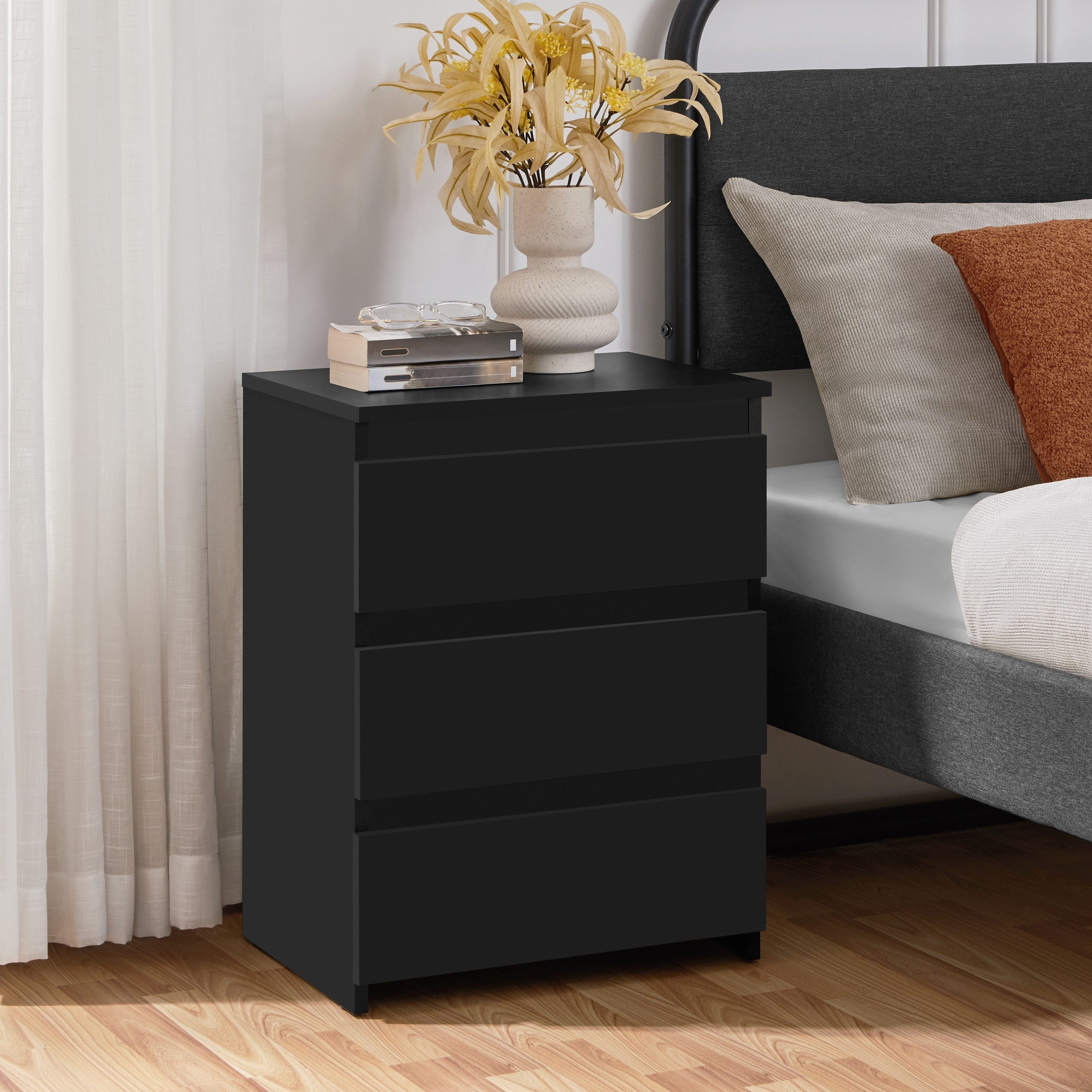 Yaheetech Nachttisch mit 3 Schubladen Nachtschrank (1-St), Nachtkommode Nachtkonsole Beistelltisch für Wohnzimmer