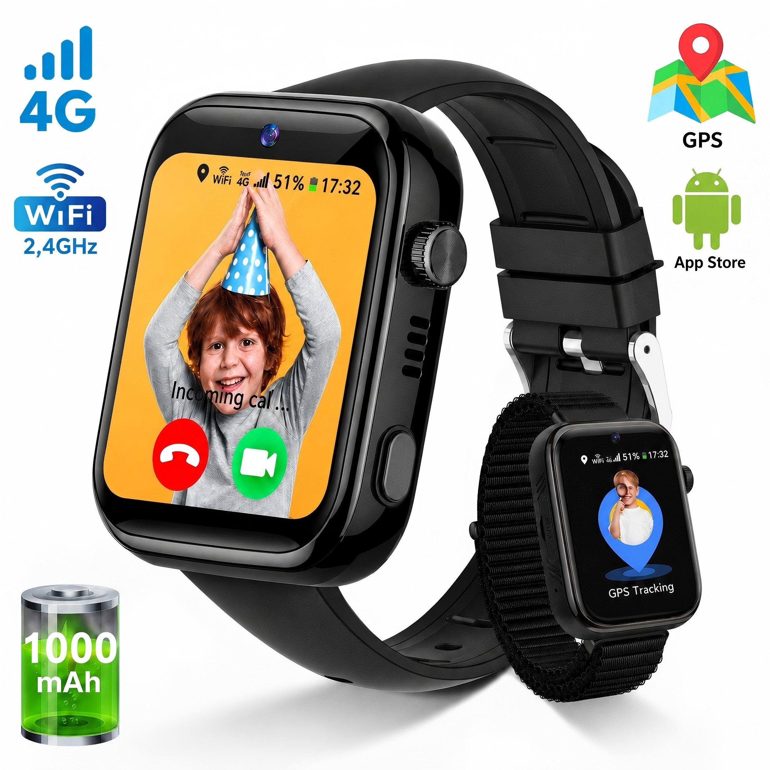 SWGOTA 4G Kinder Smartwatch mit Telefonfunktion und GPS, SOS,Zwei-Wege-Anrufe Smartwatch, Kindersmartwatch mit WLAN, Bildkompetenz für 4–12 Jungen und Mädchen