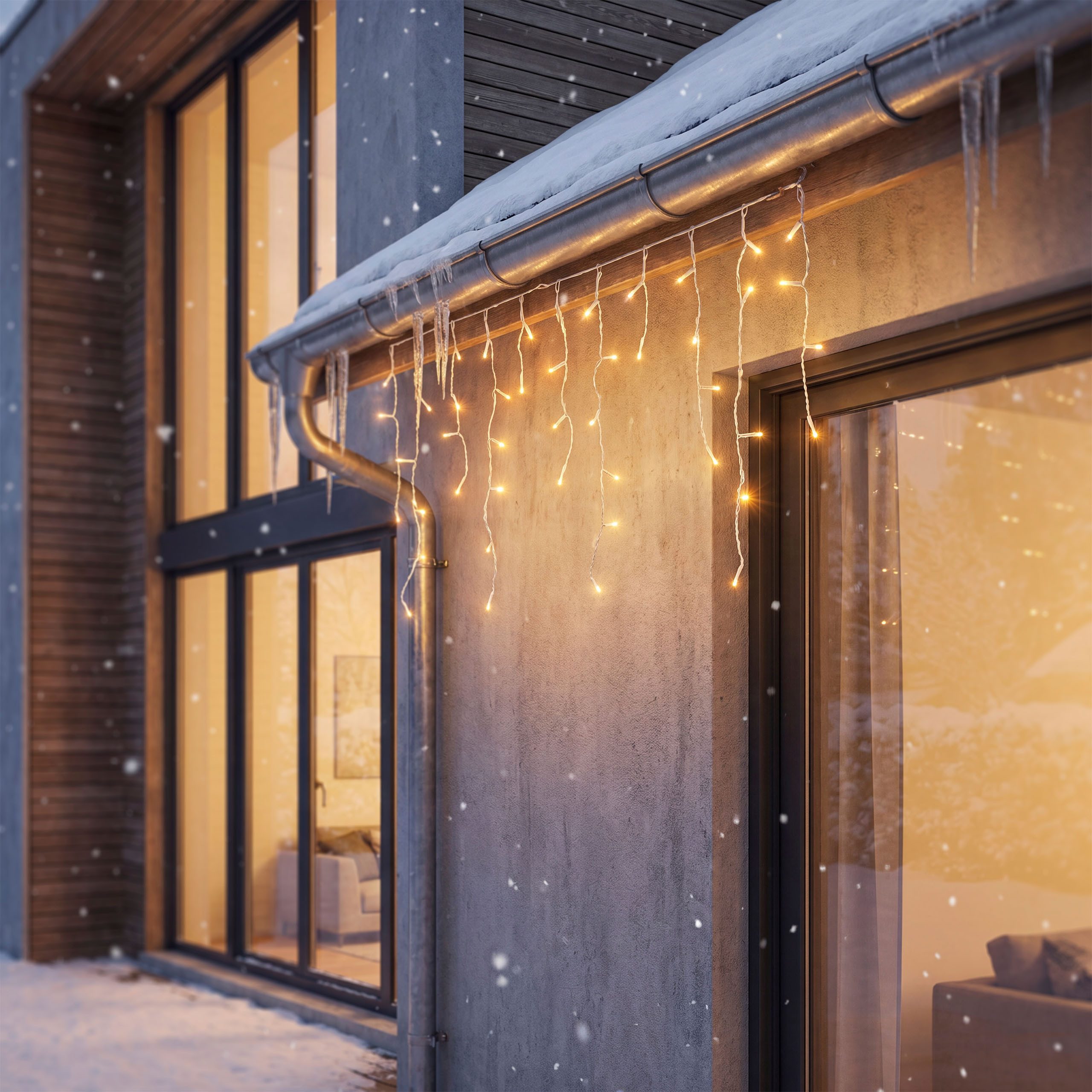 OTTO home LED-Lichterkette Eisregen, in 1 / 2 o. 3 m Länge, Batterie, Timer, Indoor, Outdoor, Eiszapfen-Lichterkette, IP44, Timer, warmweiß, innen, außen, Garten
