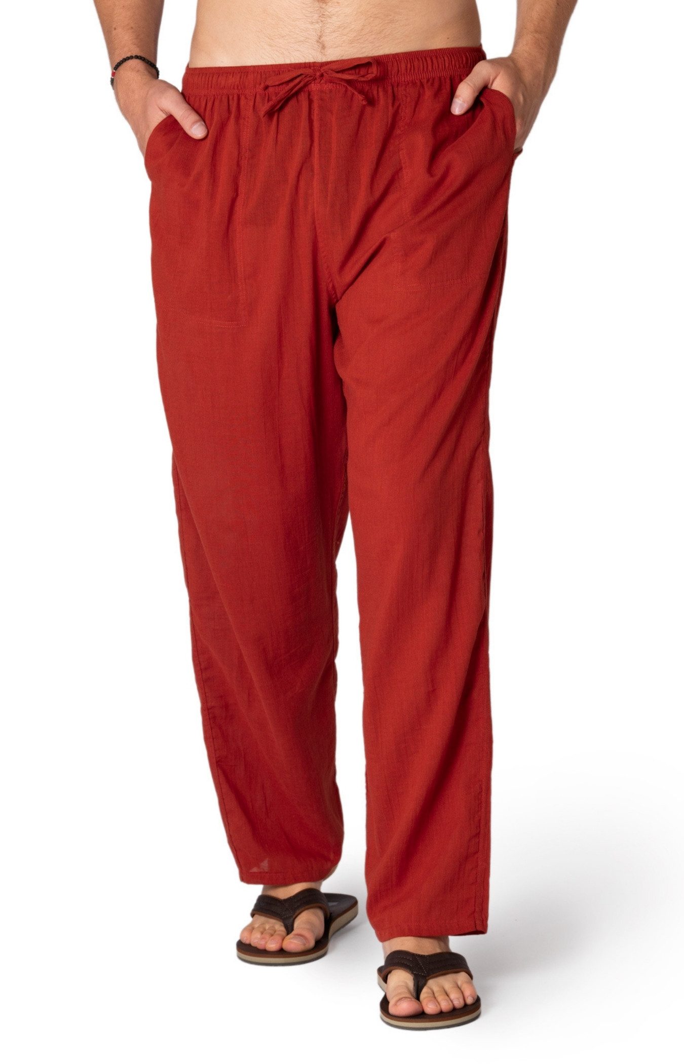 PANASIAM Stoffhose Sommerhose Herren 100% Baumwolle - leichte Freizeithose - Loose Fit Schlupfhose blickdicht & atmungsaktiv, mit Gummibund & Taschen, Yoga