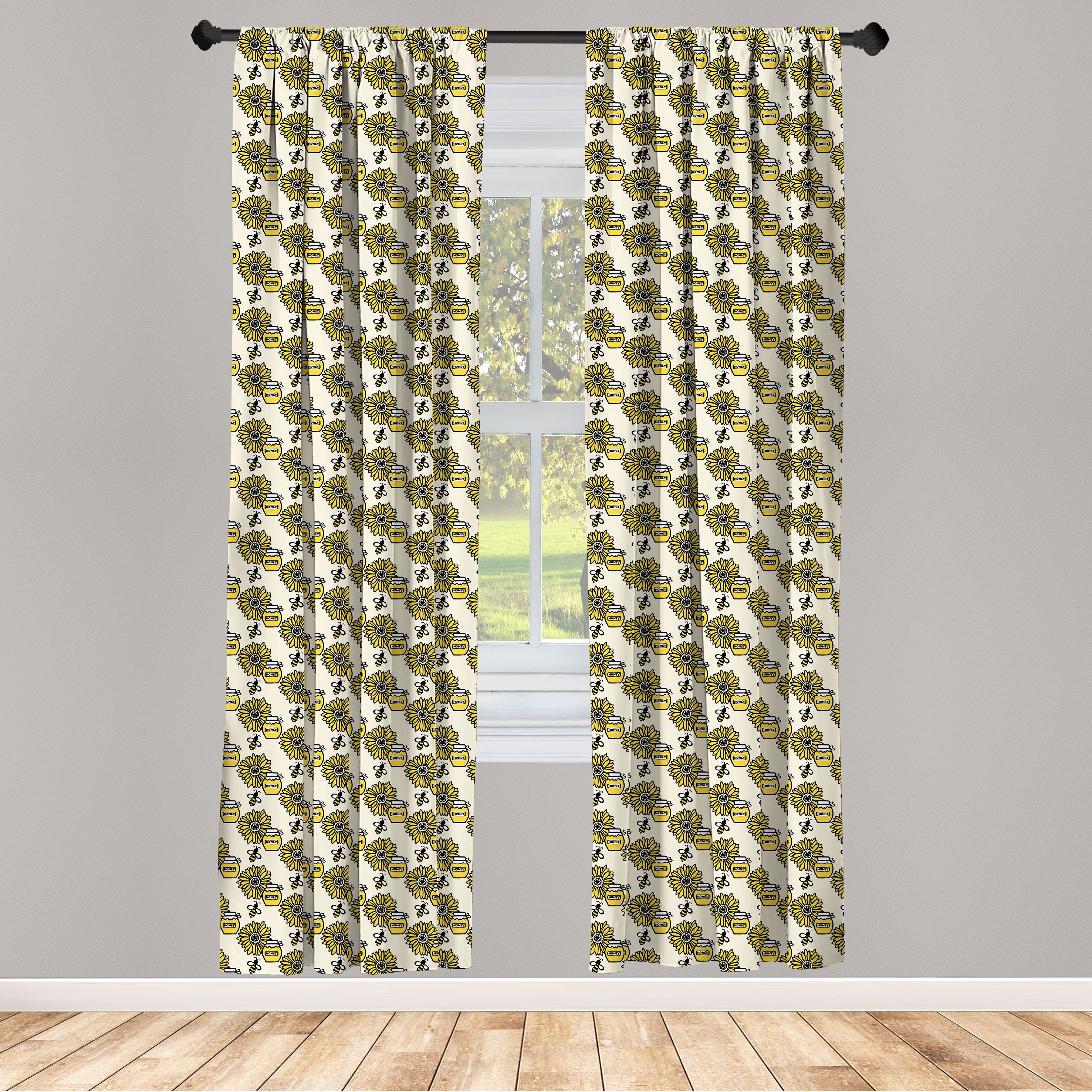 Abakuhaus, Wohnzimmer und Gardine Bienenkönigin Microfaser, Dekor, Vorhang Honig-Gläser Sonnenblumen Schlafzimmer für