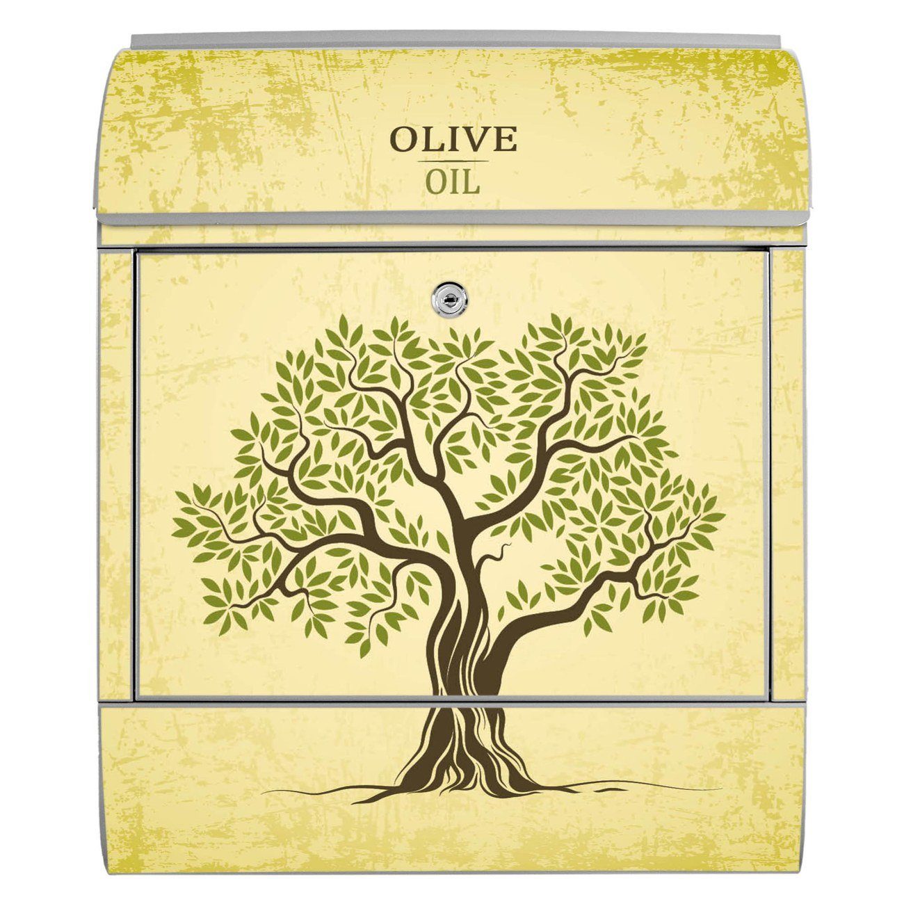 Olivenbaum Stahl mit 14cm Wandbriefkasten x silberfarben x 47 39 Zeitungsfach), banjado pulverbeschichtet, witterungsbeständig, (Wandbriefkasten