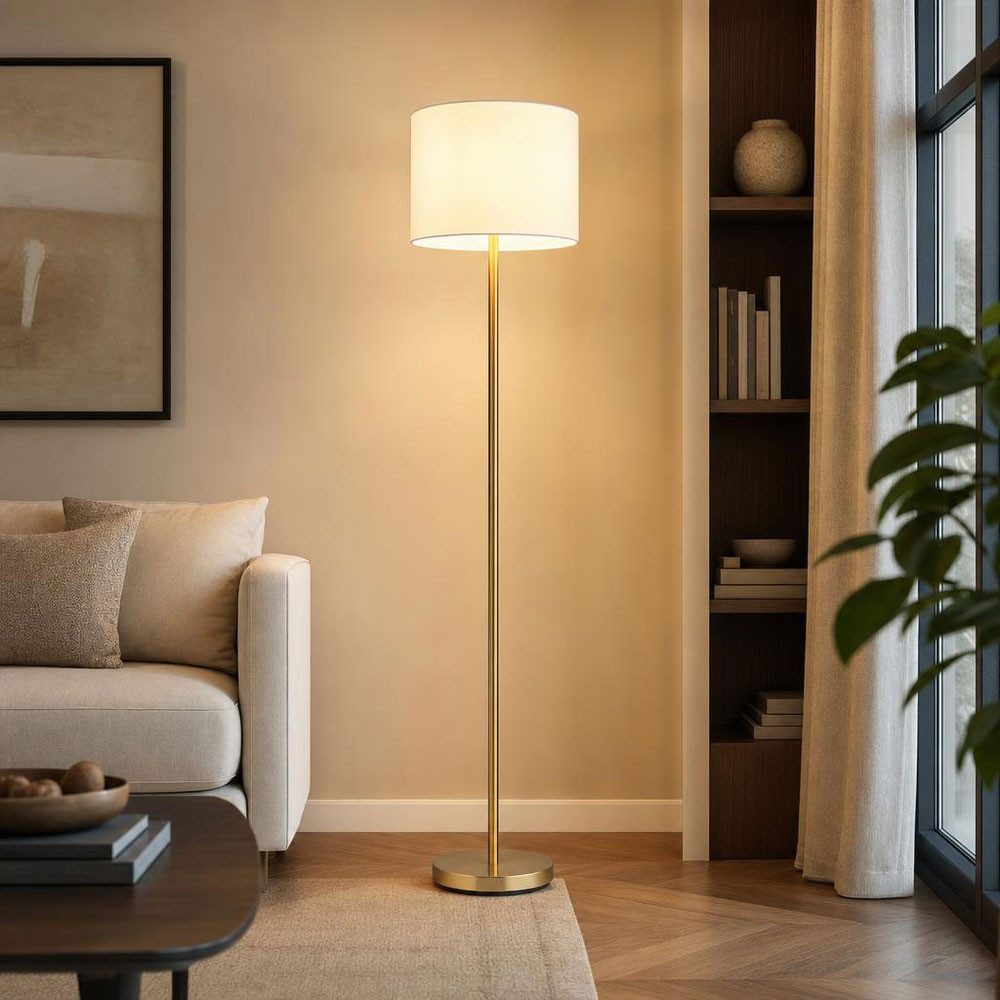 GLOBO LIGHTING Stehlampe, Leuchtmittel nicht inklusive, Stehlampe Leseleuchte Bürolampe Metall Leinen messingfarben H 151 cm