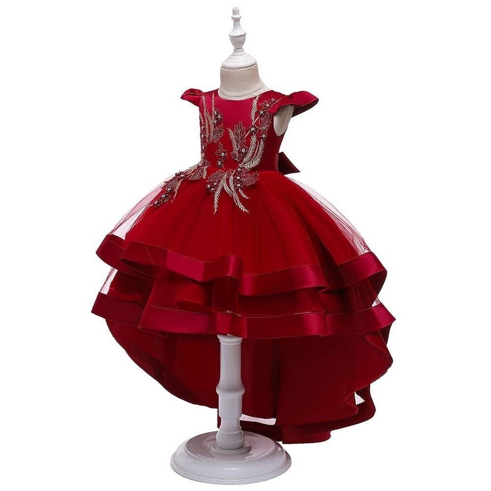 Mädchen Kleid mit Kurzarm LAPA Rot Abendkleid Vokuhilakleid Stickerei (1-tlg)