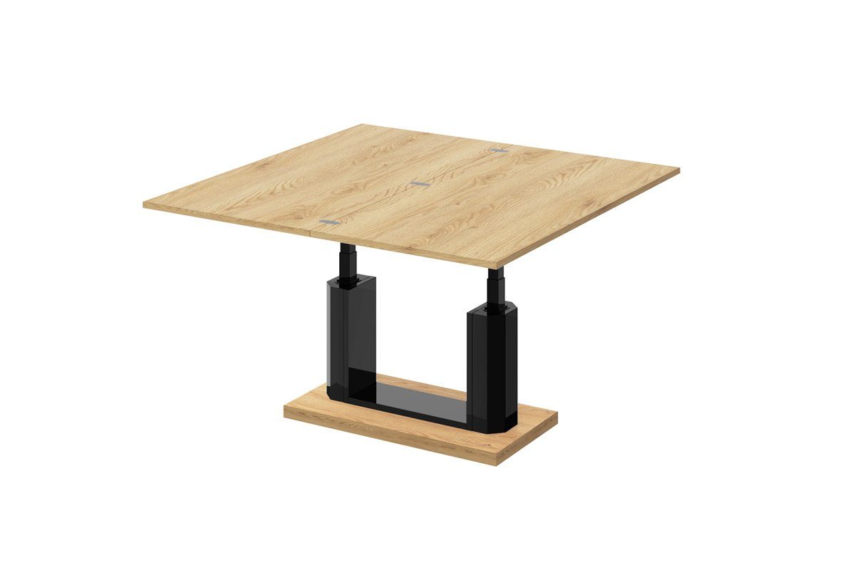 designimpex Couchtisch Design HAC-111 Natur höhenverstellbar Hochglanz Schwarz Couchtisch - Eiche Tisch stufenlos aufklappbar