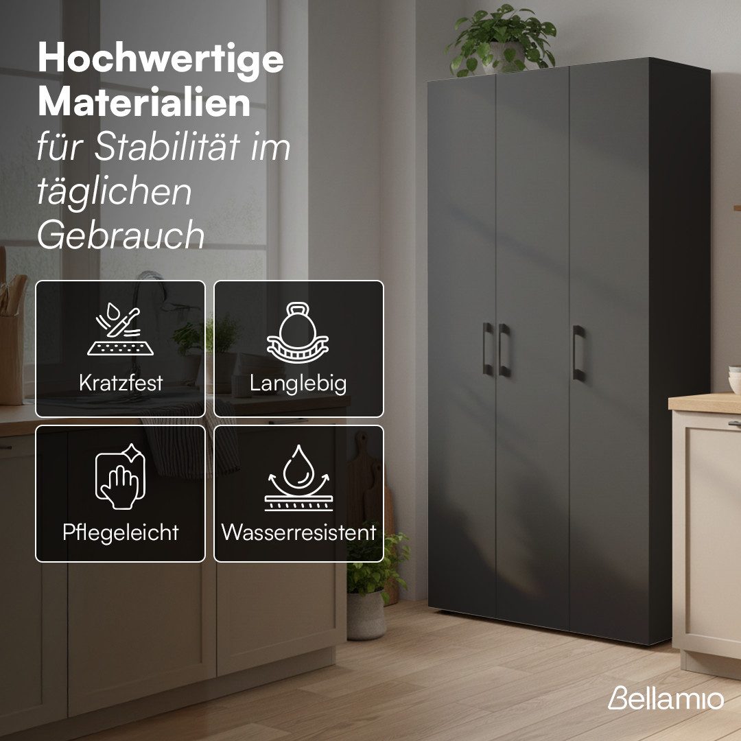 Bellamio Mehrzweckschrank Apol, Hochschrank aus Holz, Aufbewahrungsschrank (Schwarz) Akten- und Besenschrank mit 7 Fächern, inkl. Staubsaugerfach – Bild 5 von 5