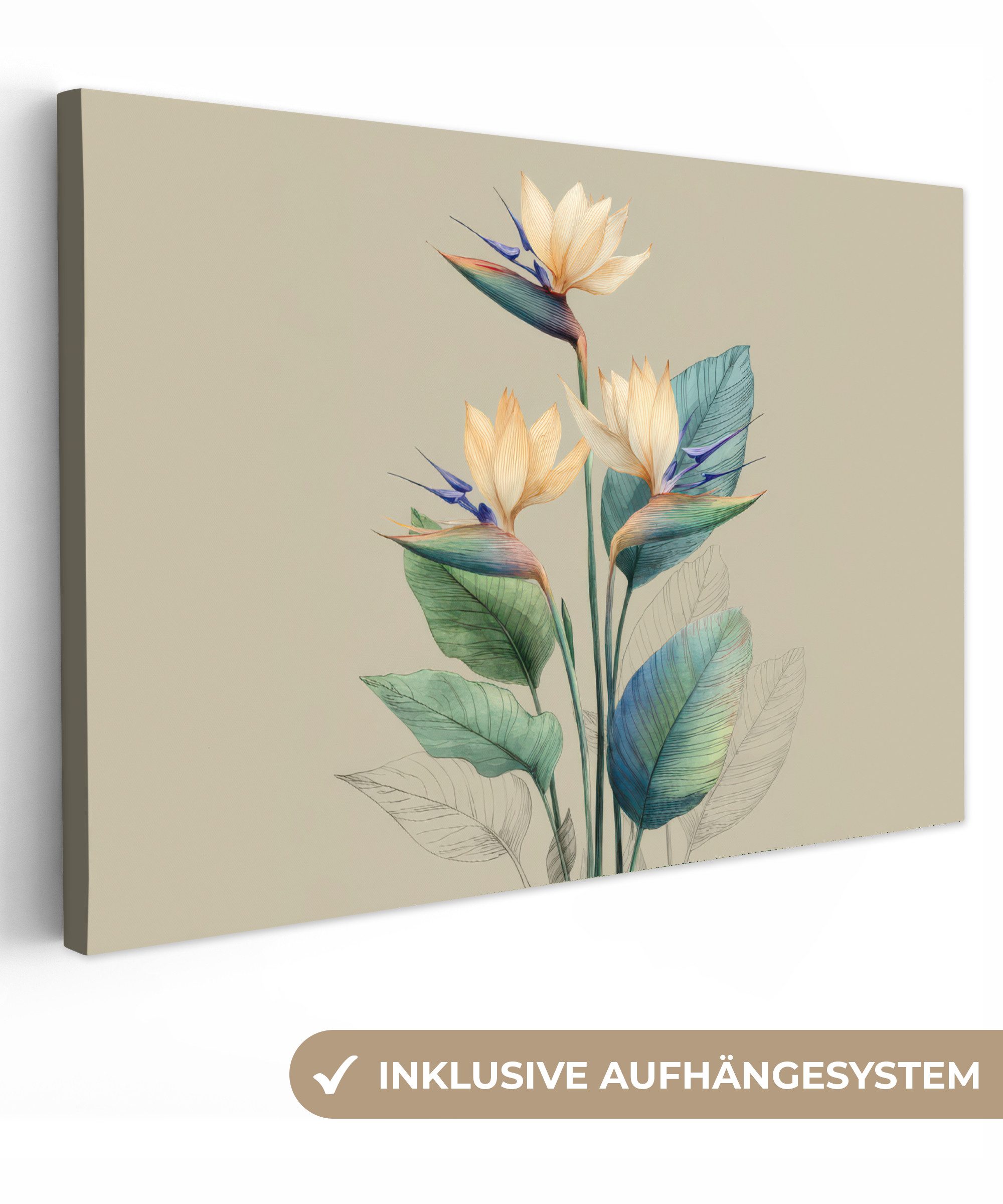 OneMillionCanvasses® Leinwandbild Paradiesvogelblüten - Blaugrüne Blätter - günstig online kaufen