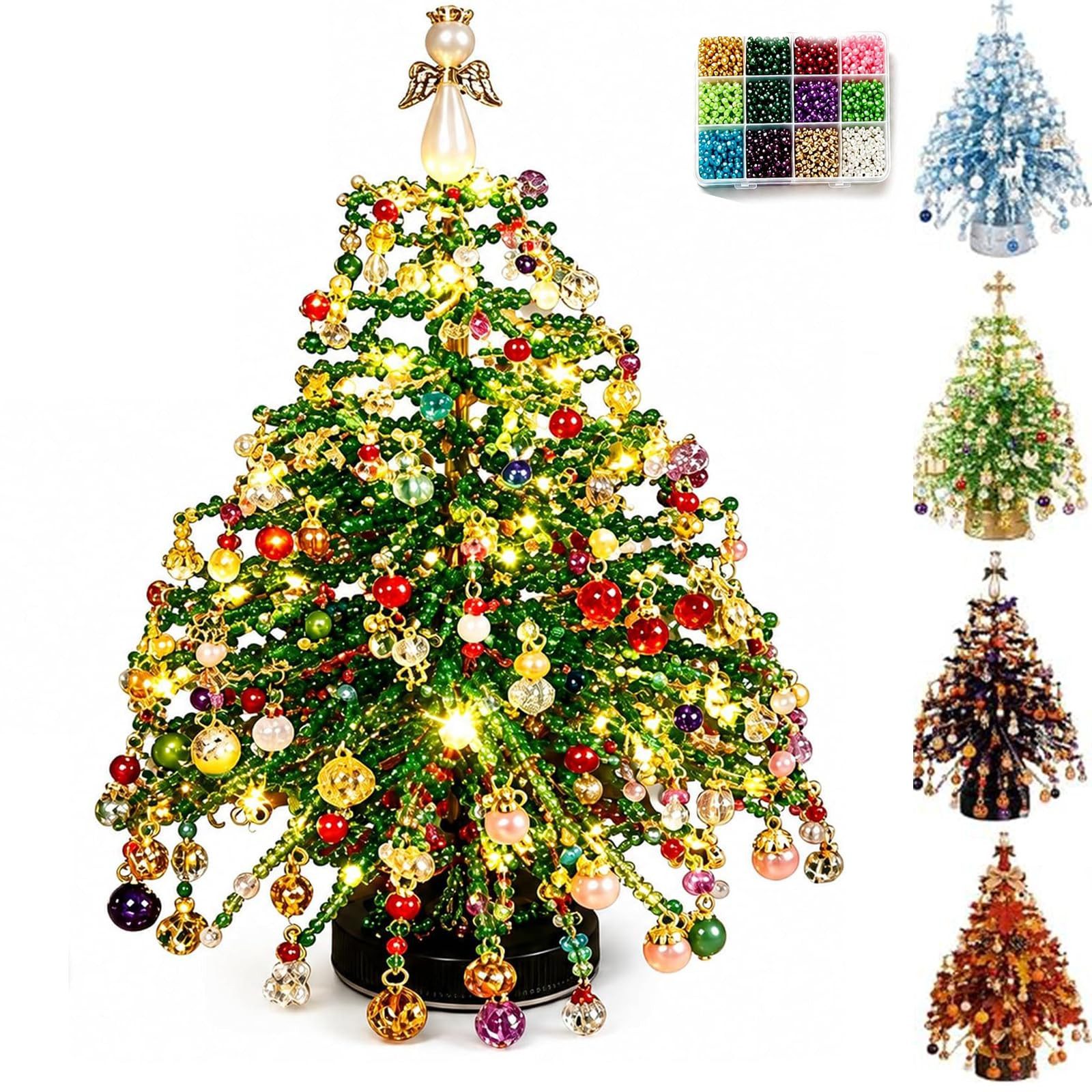 Bomiclss Kreativset DIY Perlen-Weihnachtsbaum mit LED-Licht, 3D Weihnachts-Bastelset, Weihnachtsdekoration zum Selbergestalten, tischdekoration